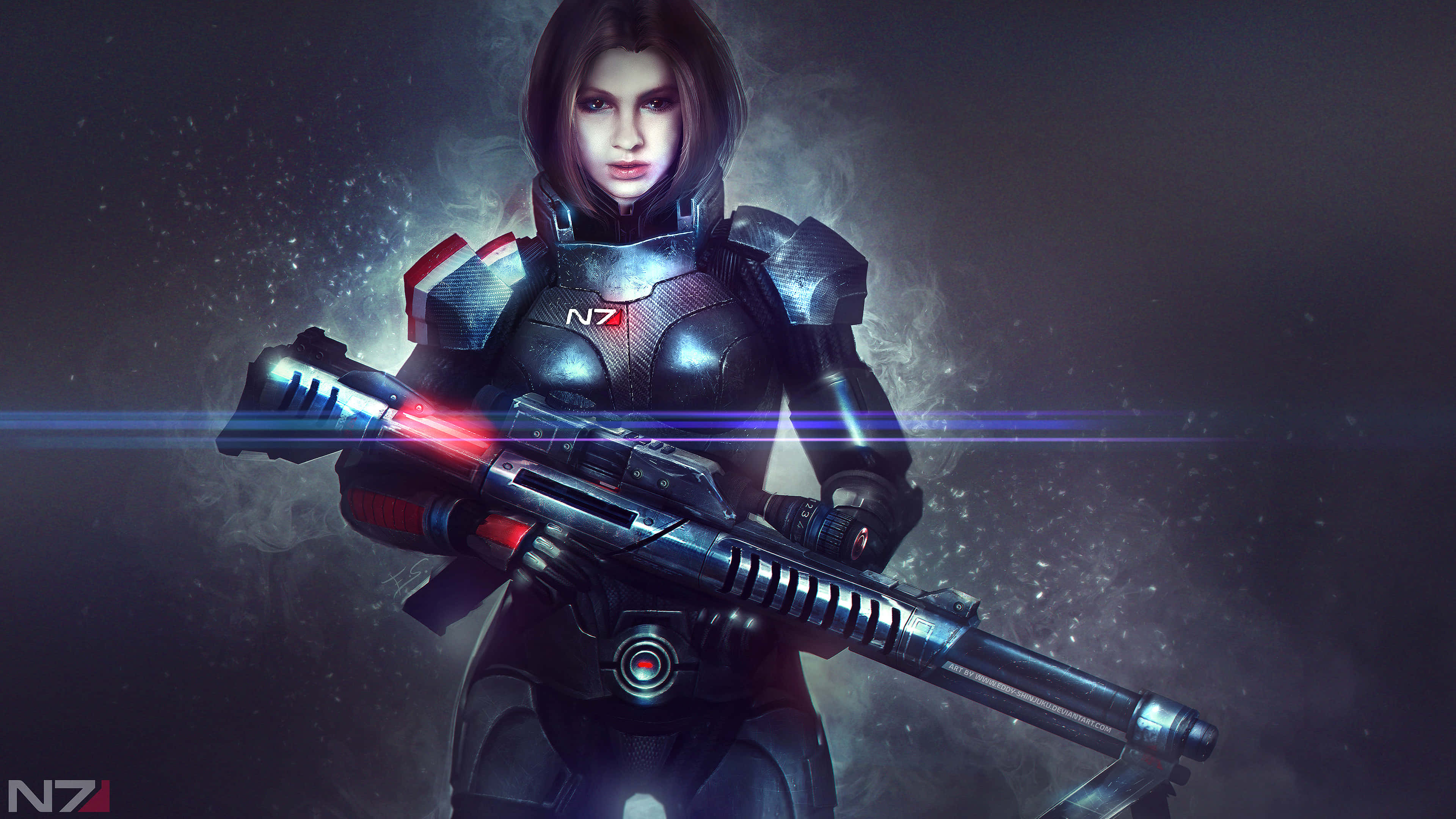 Commander Shepard, female soldier, dark armor, 4K Desktop Wallpaper