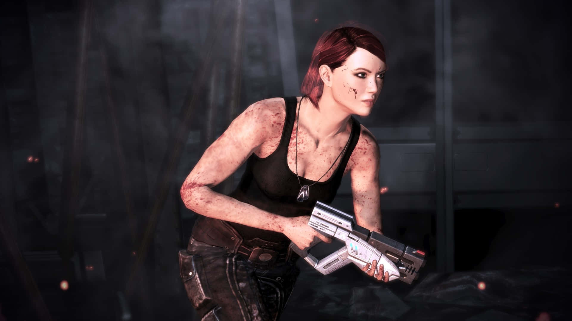 Commander Shepard, female soldier, red-haired, Full HD Desktop Wallpaper