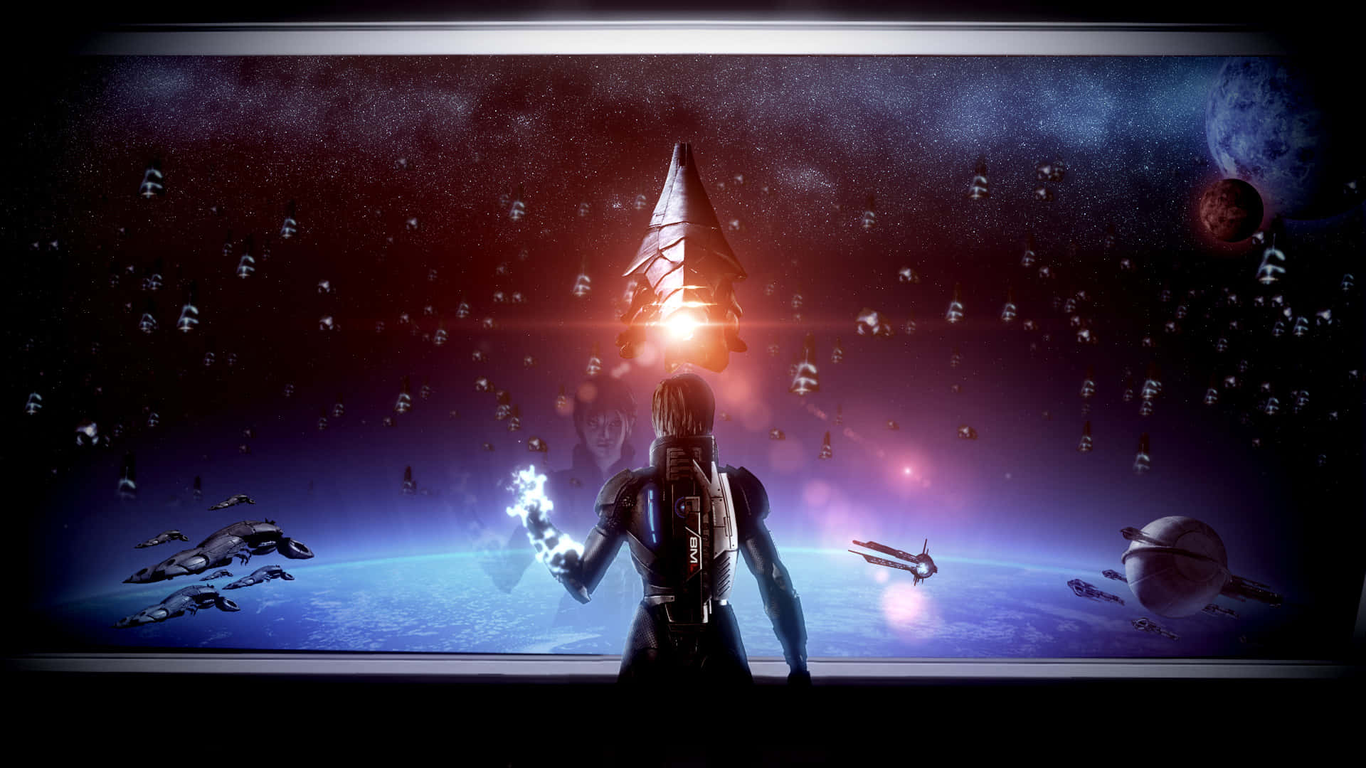 Commander Shepard, futuristic suit, viewport, Full HD Desktop Wallpaper
