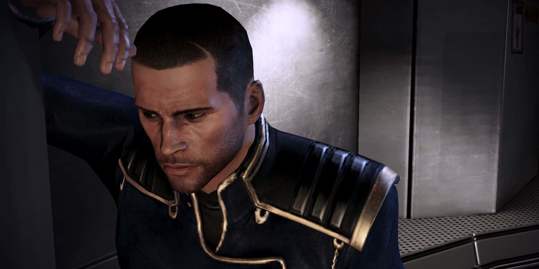 Commander Shepard, dark uniform, gold trim, HD Desktop Wallpaper