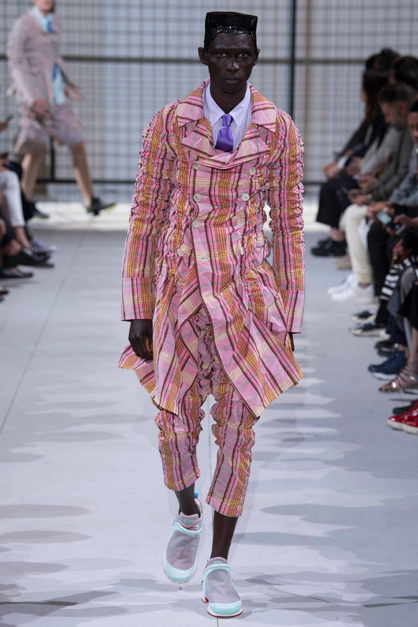 Comme Des Garçons, pink plaid, ruffled suit, Full HD Phone Wallpaper