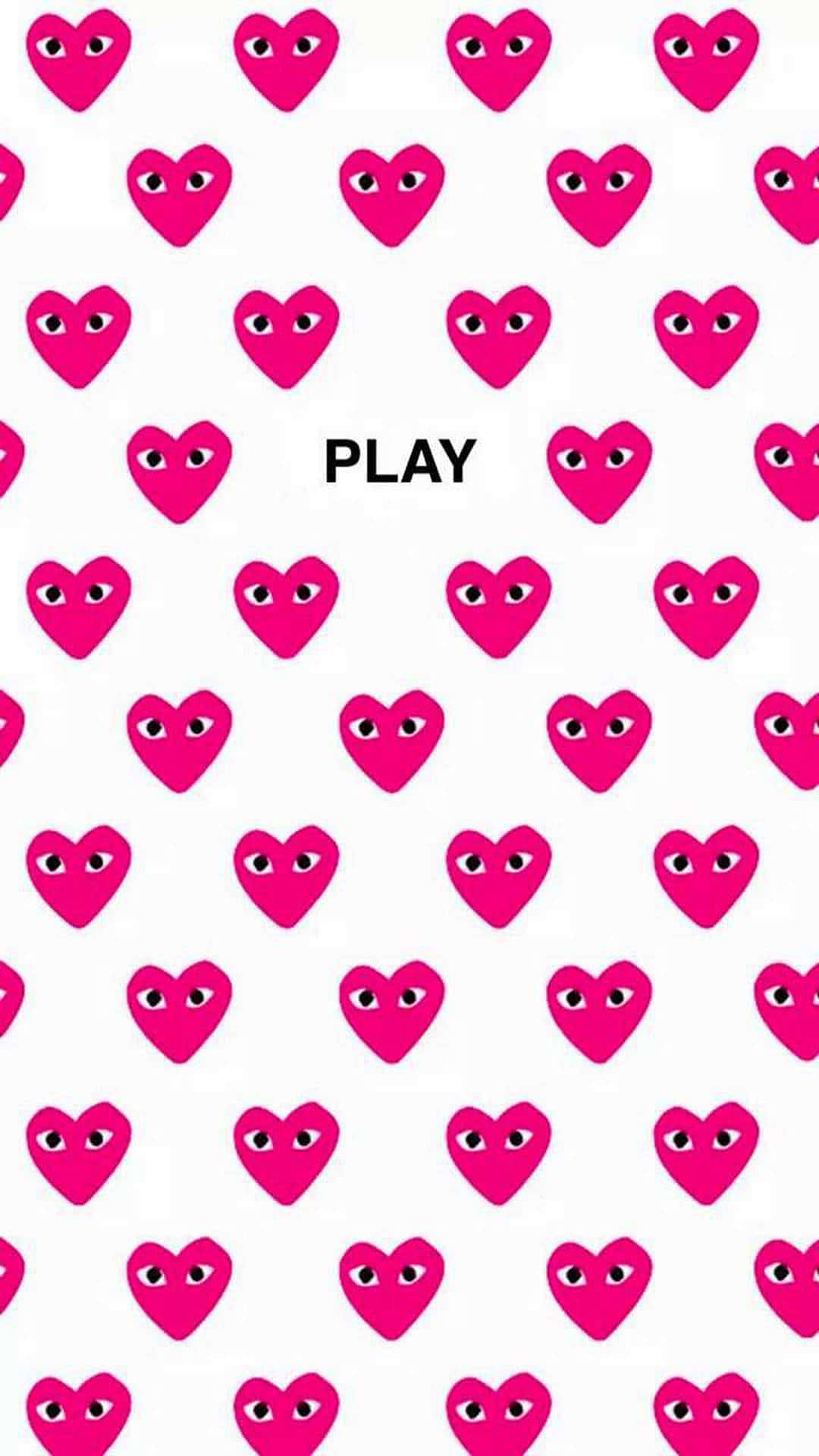 Comme Des Garçons, pink heart icons, white background, Full HD Phone Wallpaper