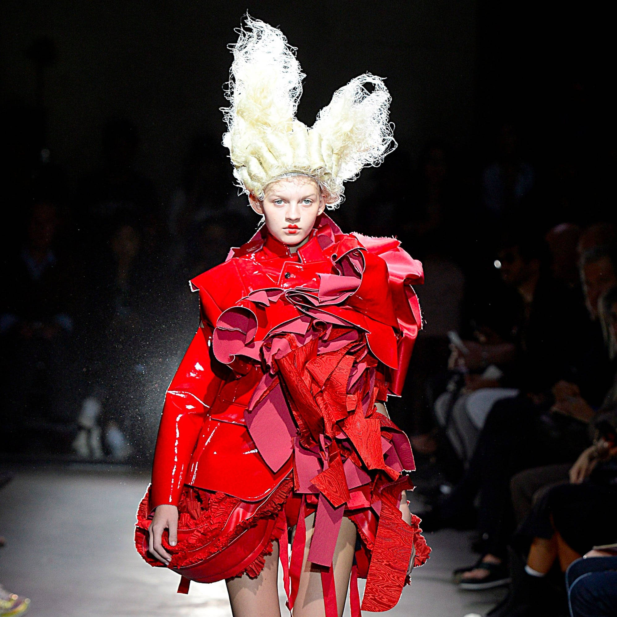 Comme Des Garçons, red latex dress, layered outfit, Full HD Desktop Wallpaper