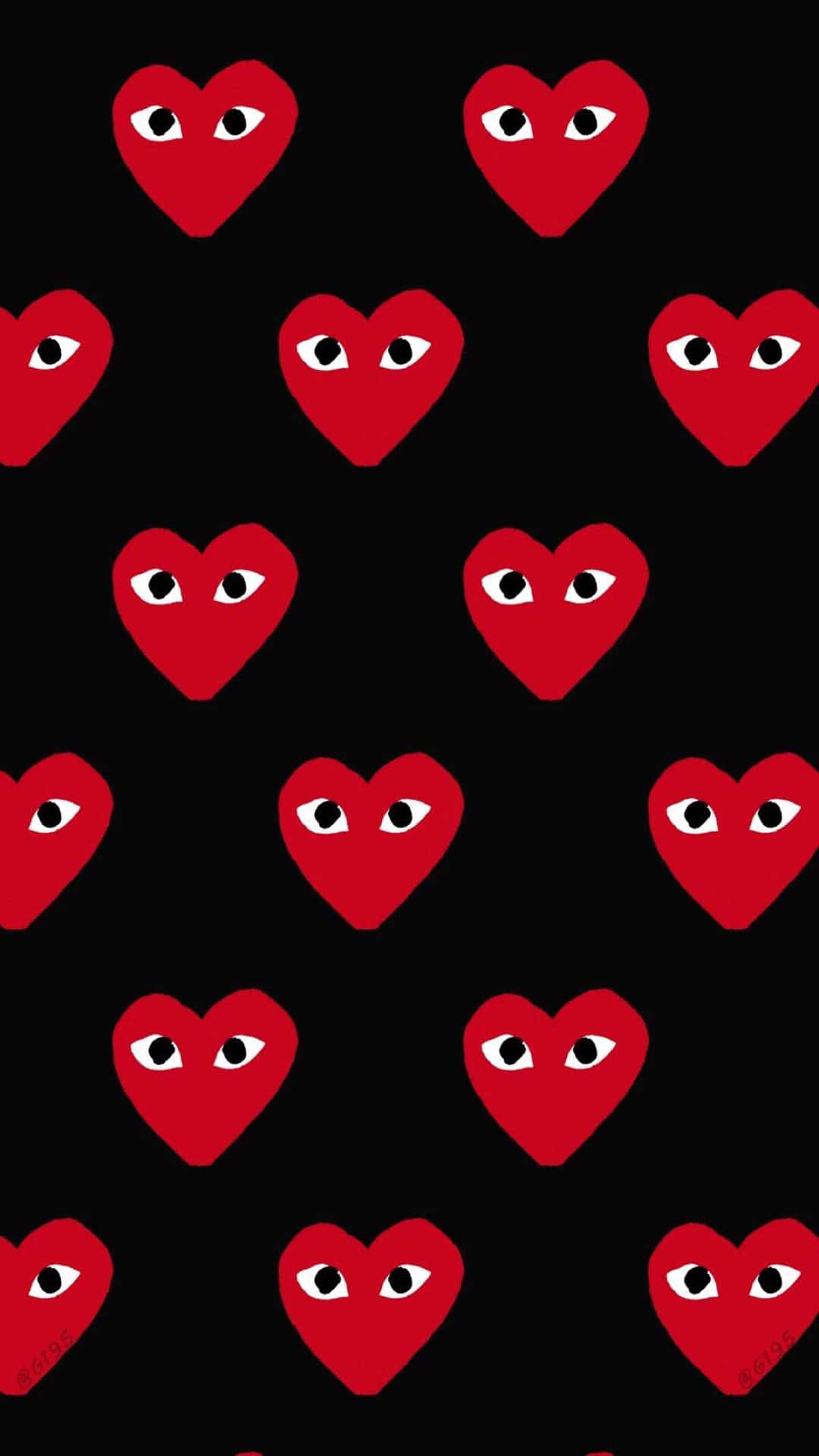 Comme Des Garçons, red patterned heart, black background, Full HD Phone Wallpaper