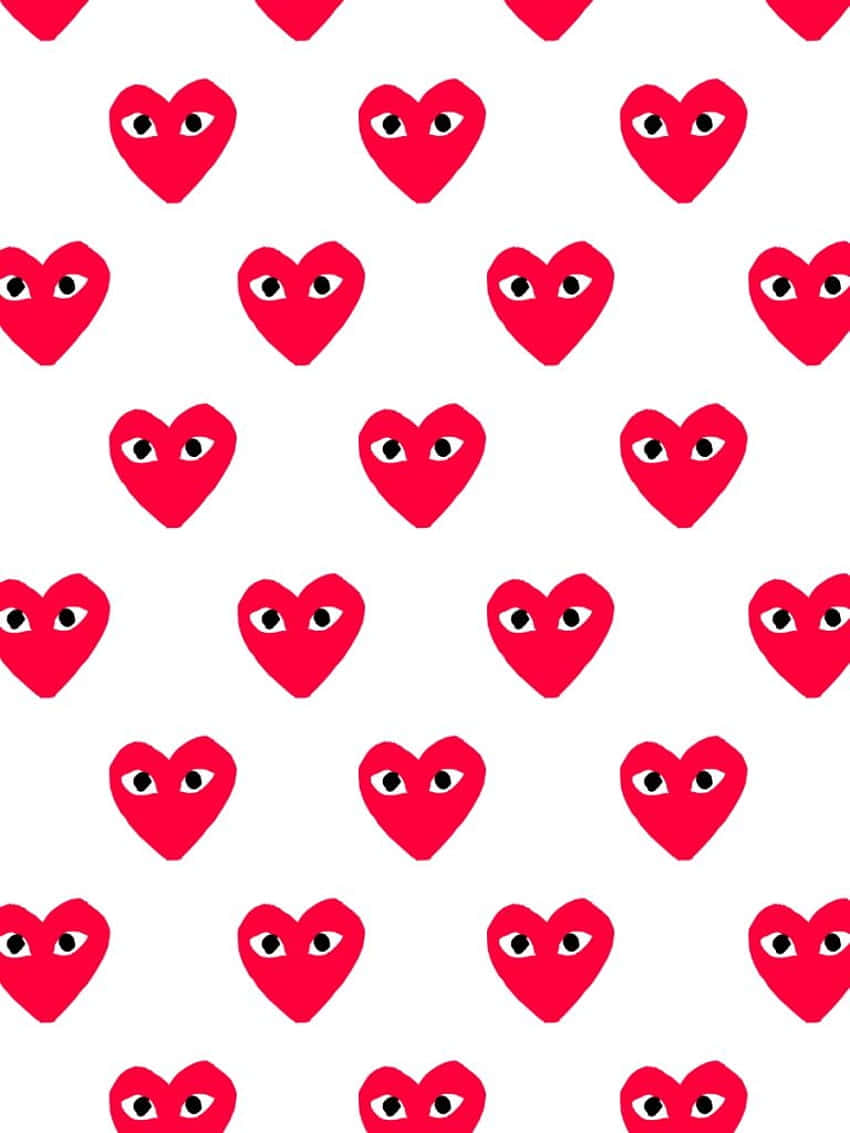 Comme Des Garçons, heart pattern, vibrant red hearts, SD Phone Wallpaper