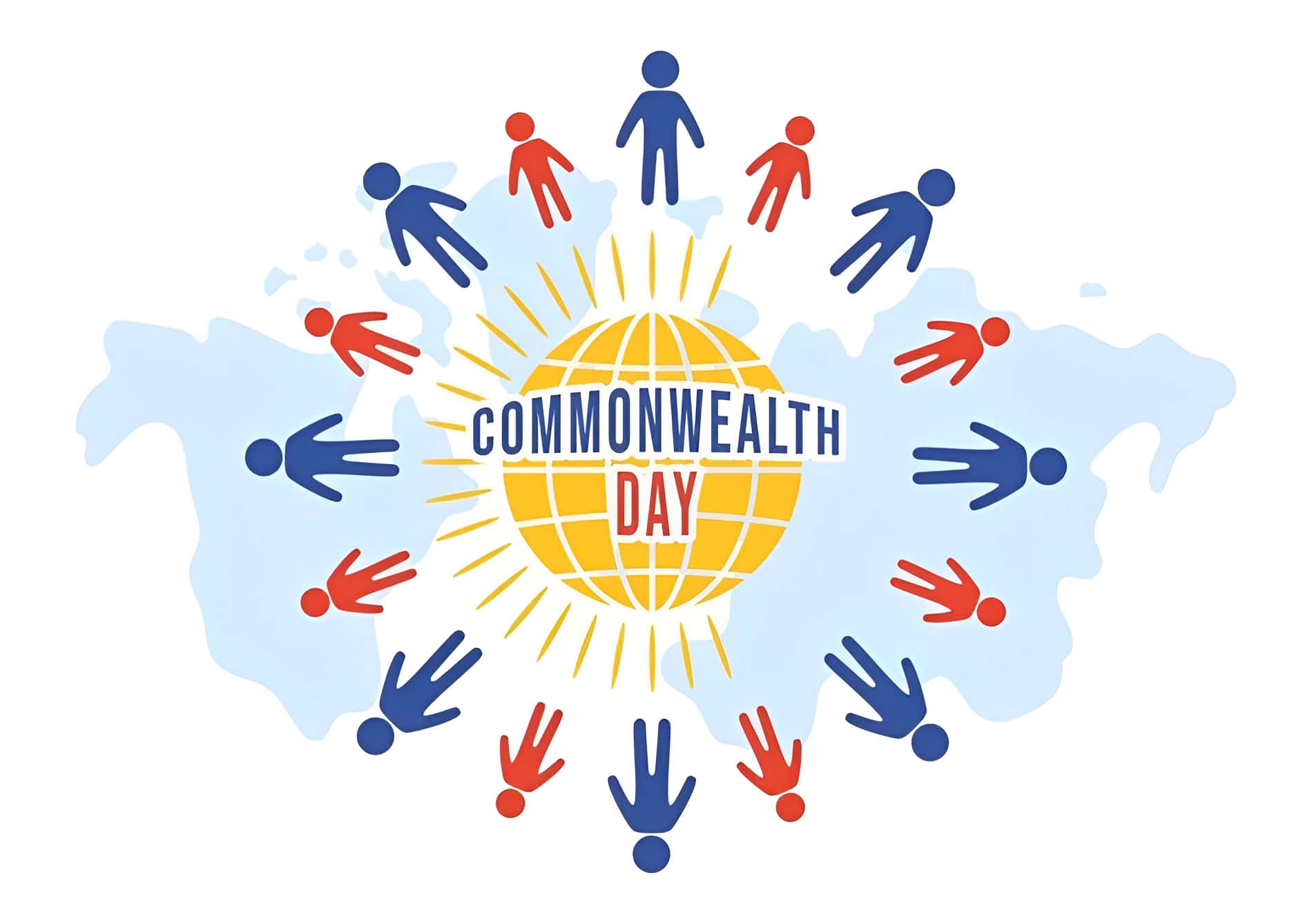 COMMONWEALTH DAY, red and blue stylized figures, glowing globe, HD Desktop Wallpaper