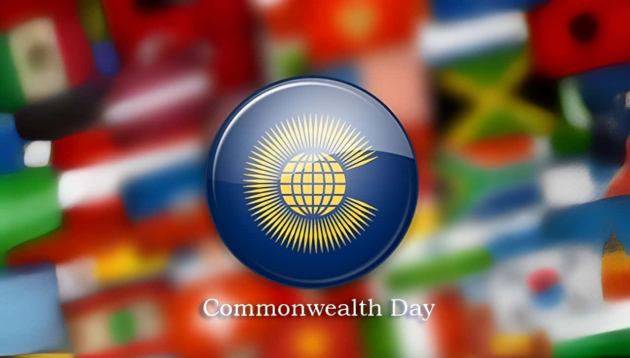 Commonwealth Day, glossy blue circular logo, golden globe, SD Desktop Wallpaper