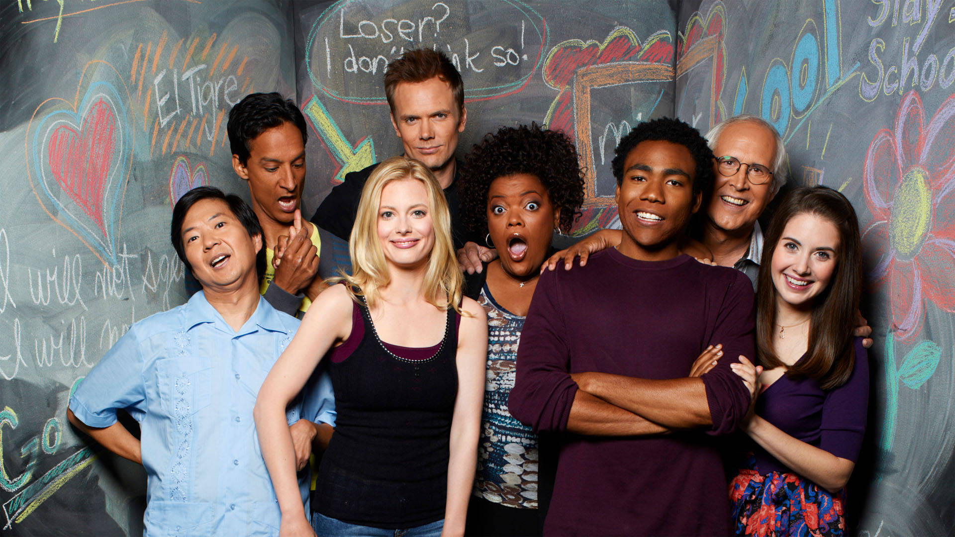 Community, chalkboard room, colorful chalkboard wall, Full HD Desktop Wallpaper