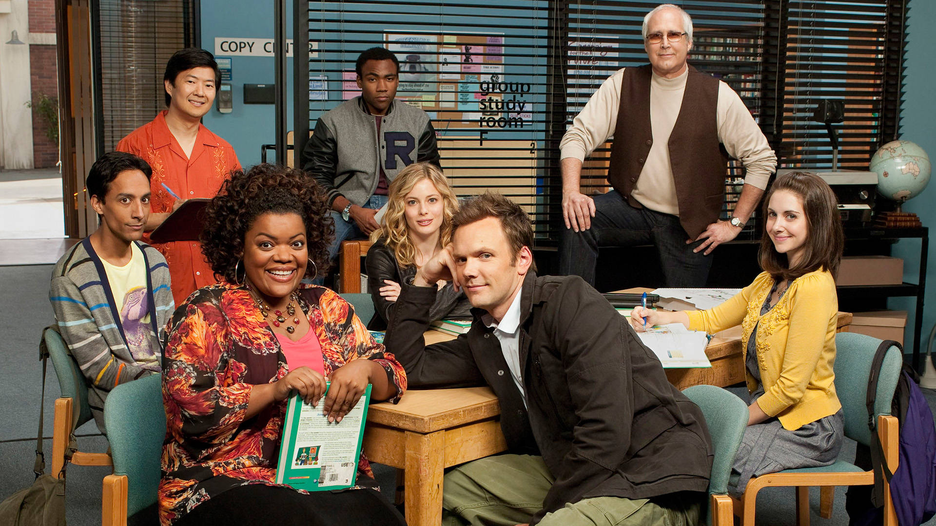 Community, main cast, college study room, Full HD Desktop Wallpaper