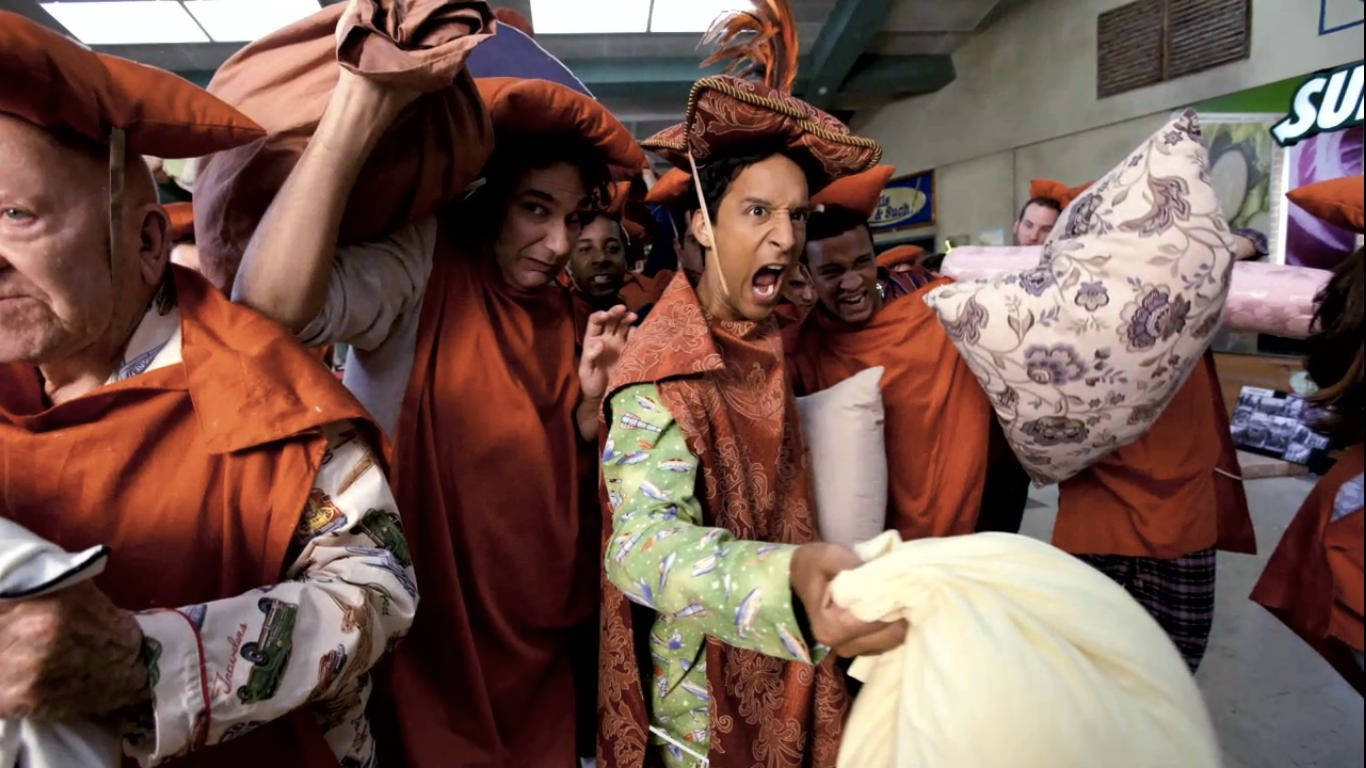 Community, orange robes, pillow costumes, HD Desktop Wallpaper