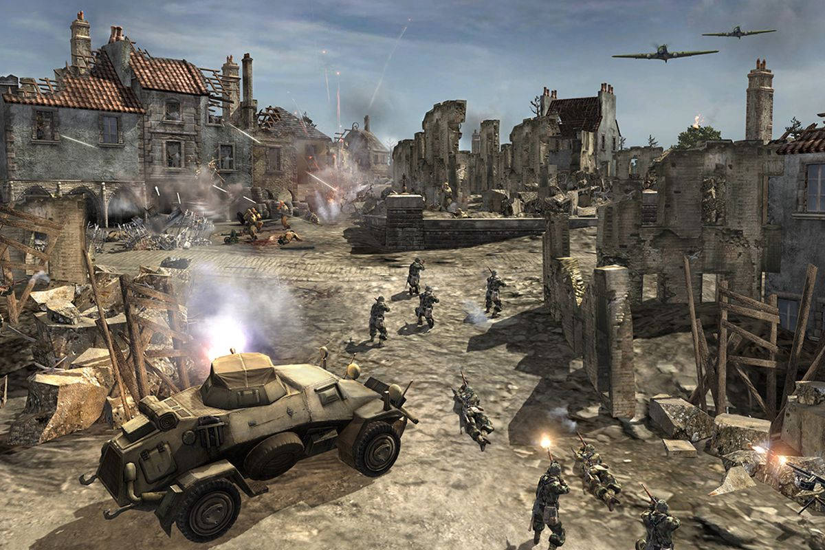 Company Of Heroes 2, war-torn European town, crumbling buildings, SD Desktop Wallpaper