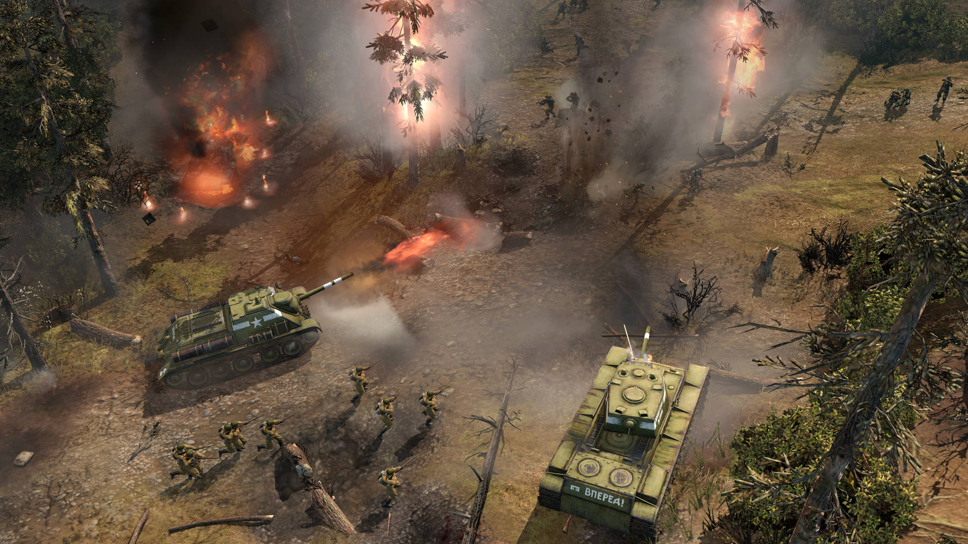 Company Of Heroes 2, burning trees, tanks, Full HD Desktop Wallpaper
