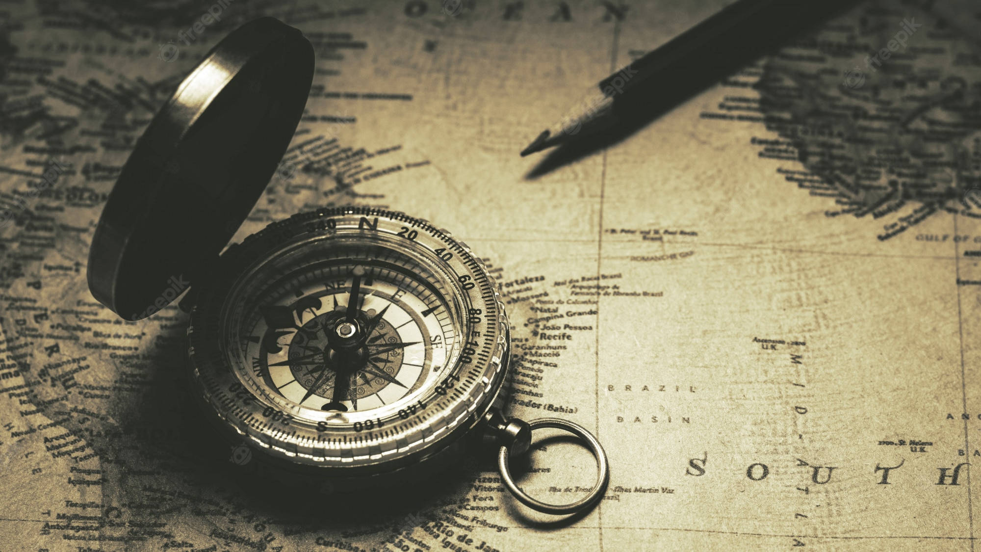 sepia, vintage brass compass, aged world map, Full HD Desktop Wallpaper