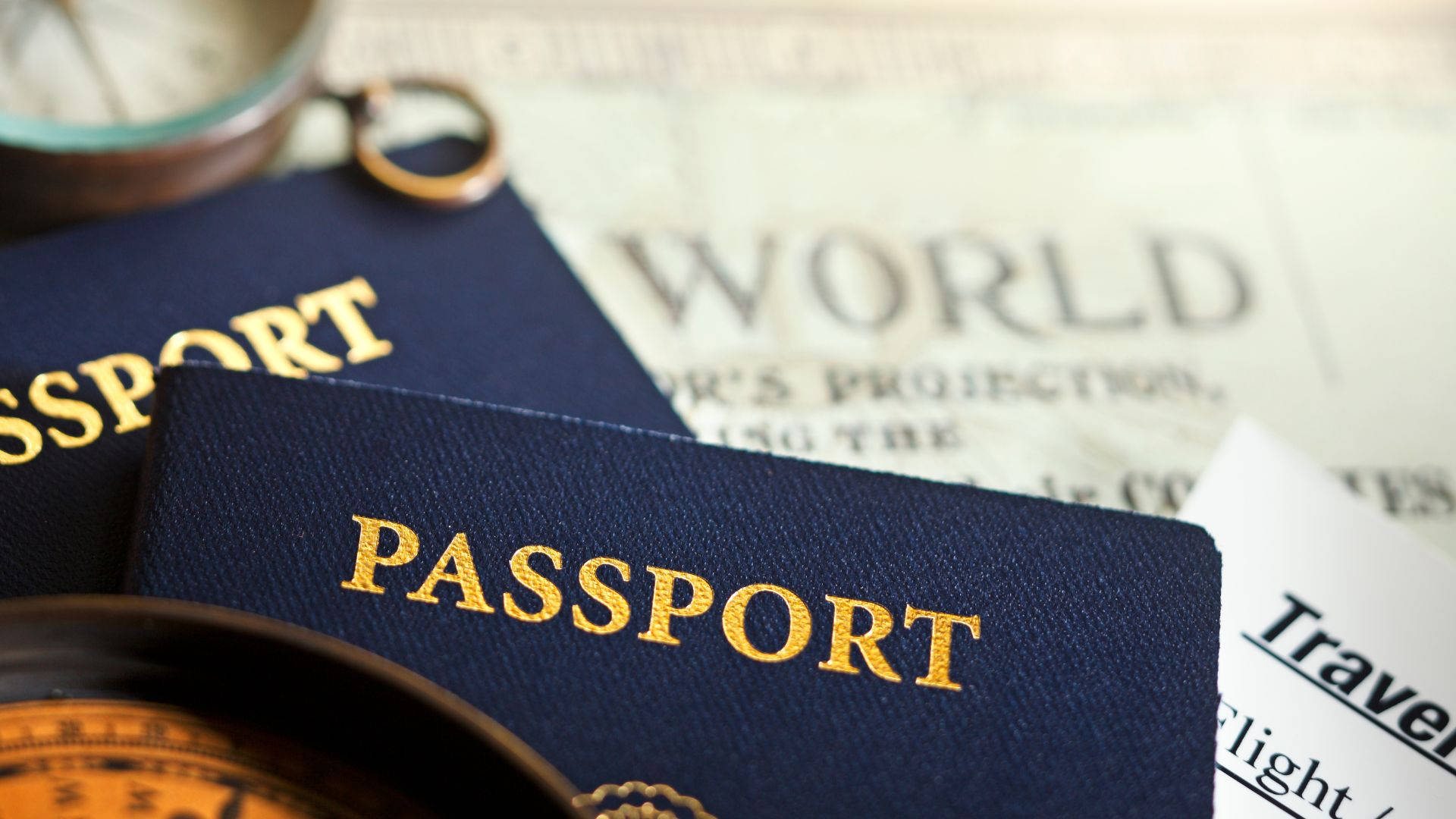 passport, compass, blue passport, Full HD Desktop Wallpaper