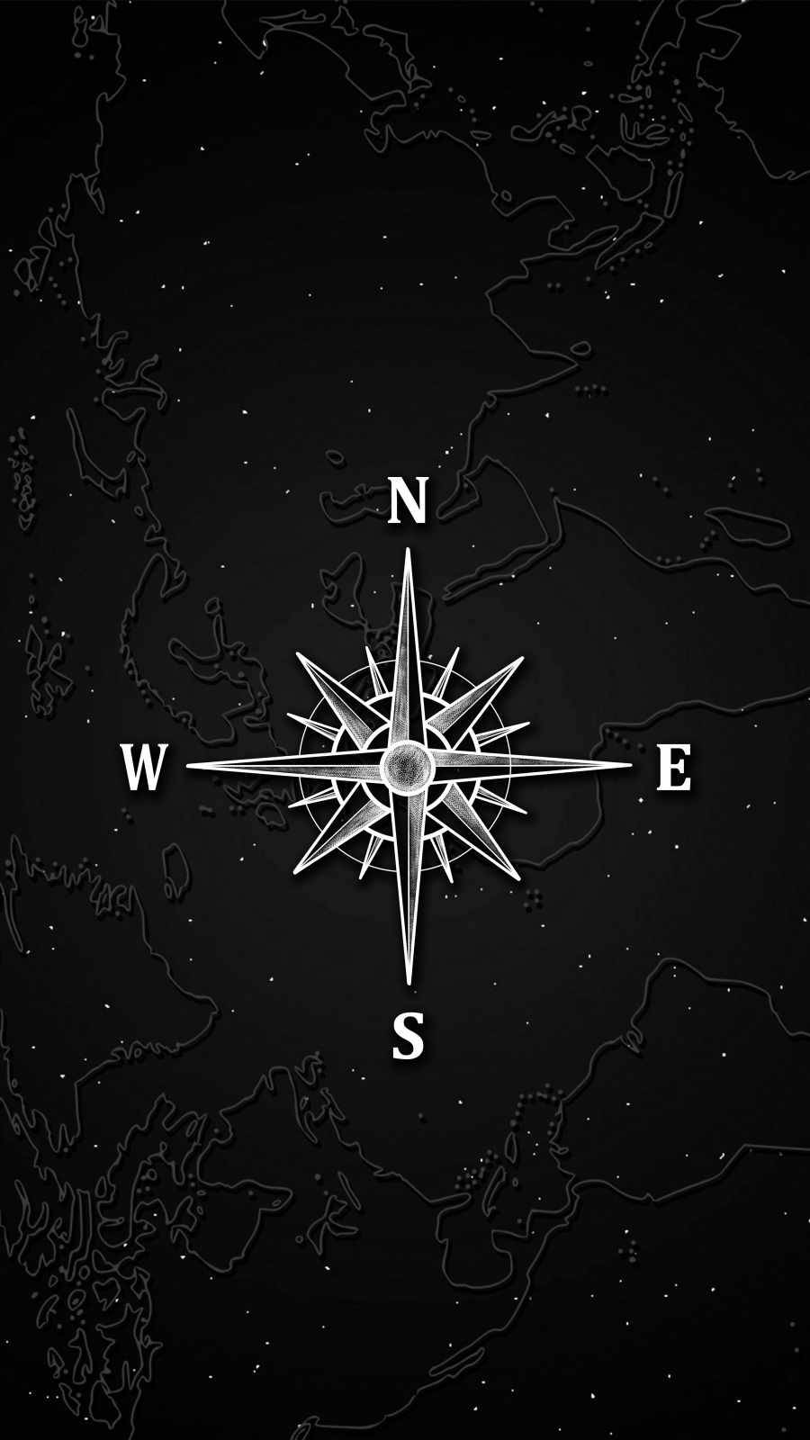 black minimalist compass rose, glowing silver compass rose, starry black map, HD Phone Wallpaper