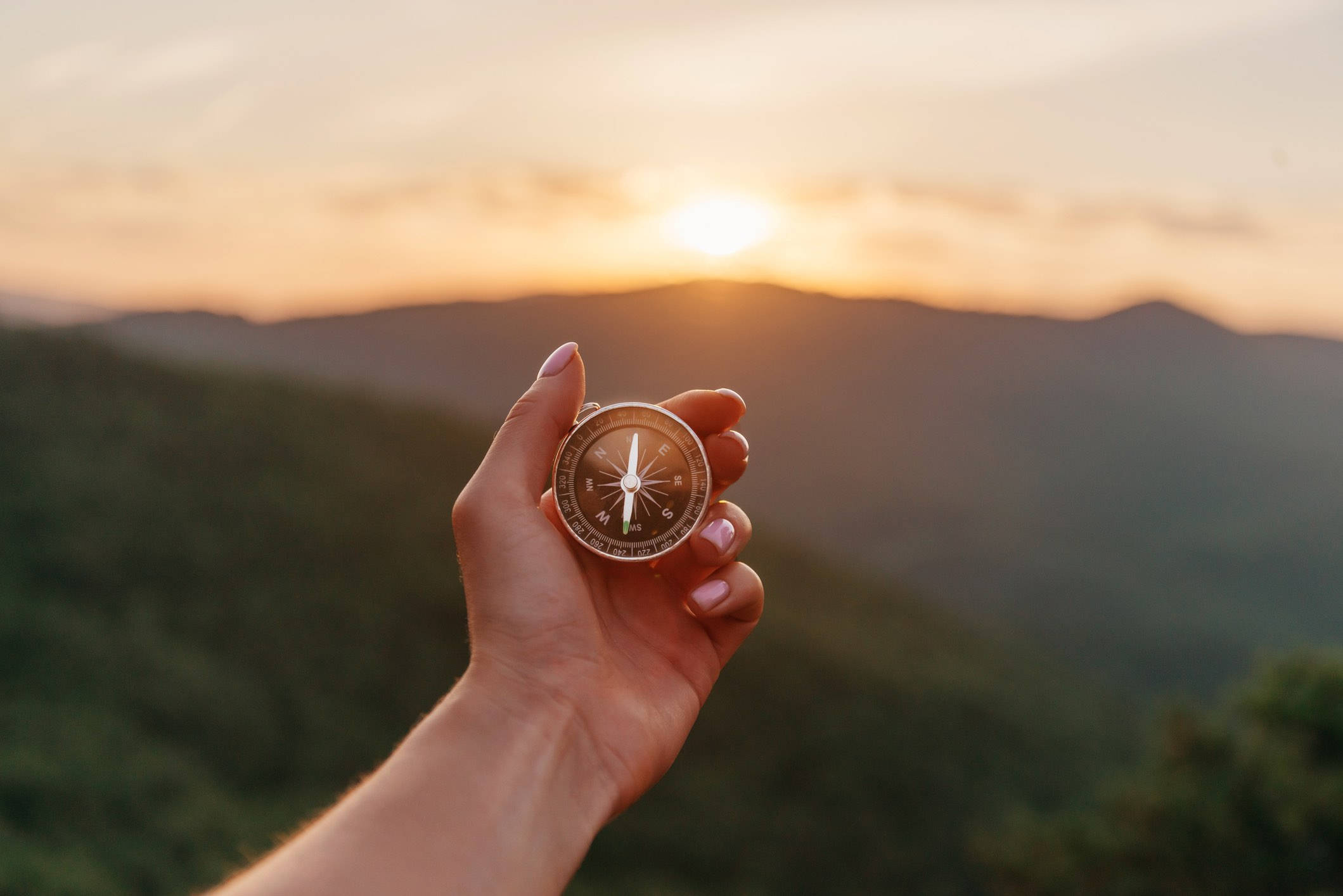 brass compass, golden sunset, rolling green hills, Full HD Desktop Wallpaper