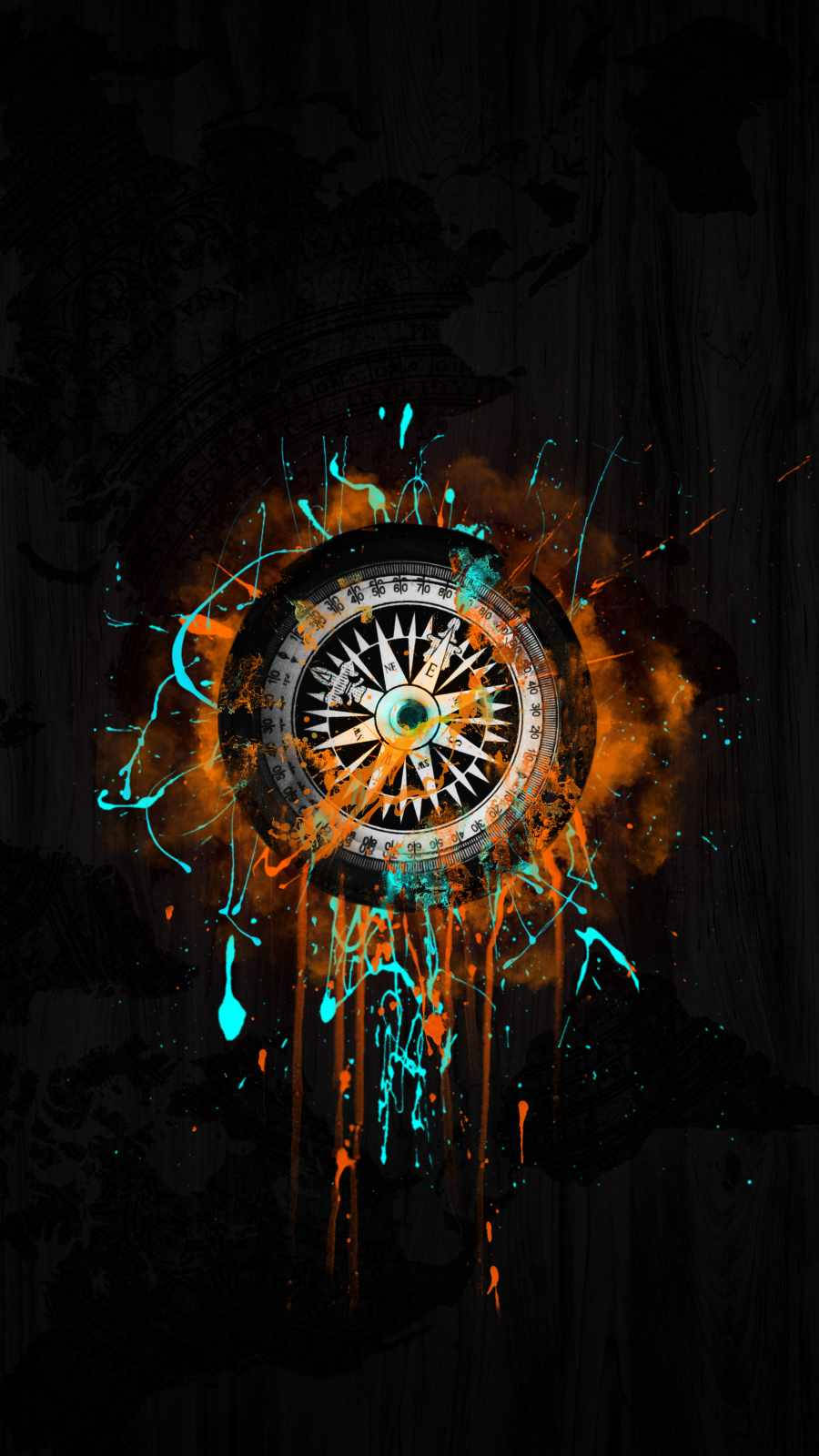 modern graffiti compass, glowing compass, vibrant orange, HD Phone Wallpaper