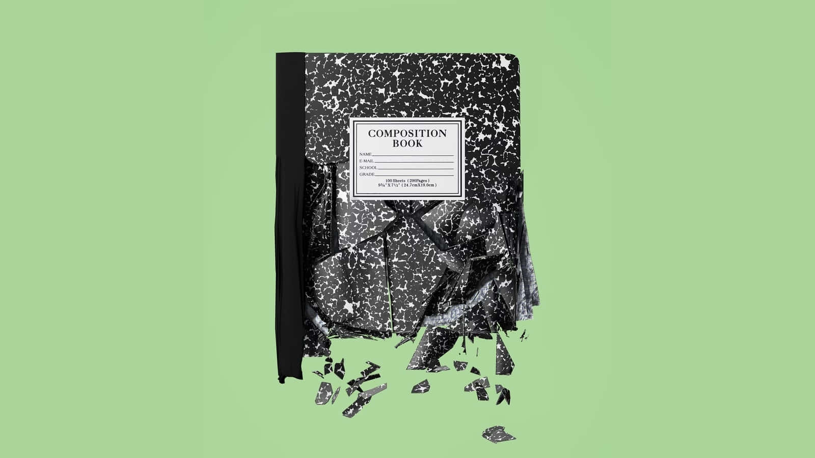 damaged composition notebookon, green, black and white speckled, HD Desktop Wallpaper