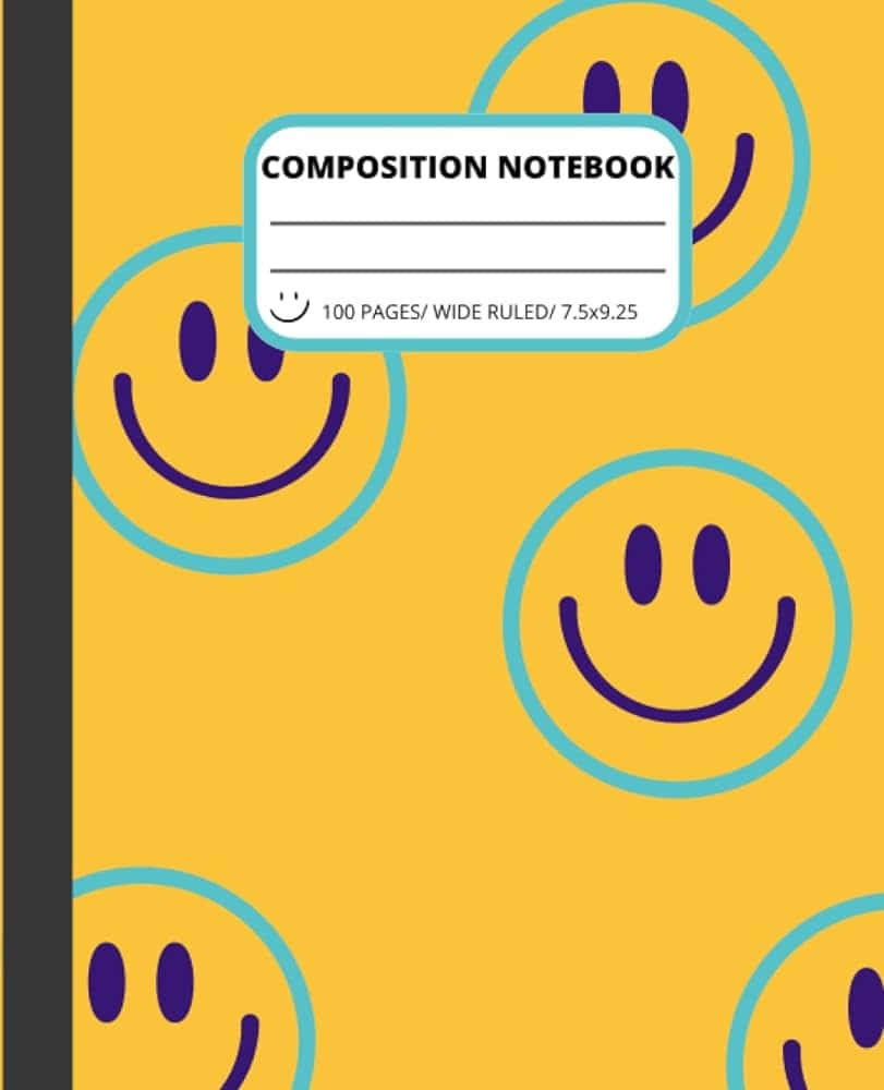 smiley face, composition notebook, bright yellow, SD Phone Wallpaper