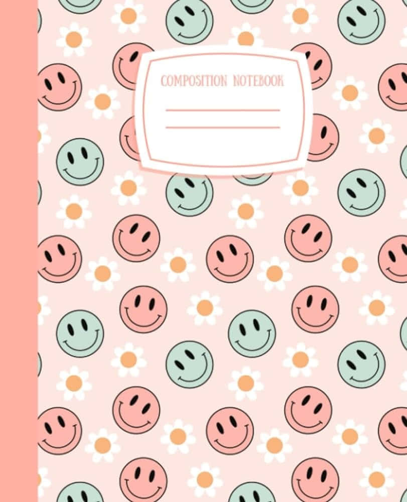 smiley face, composition notebook, pastel tones, SD Phone Wallpaper