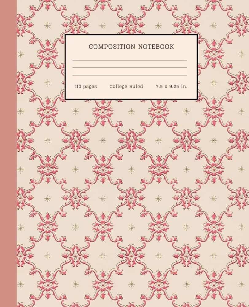 beige cover, repeating pink damask floral patterns, gold accents, SD Phone Wallpaper