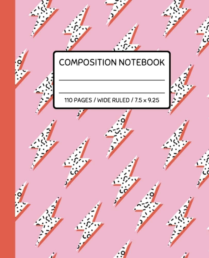 pink composition notebook, white lightning bolt patterns, orange trim, SD Phone Wallpaper