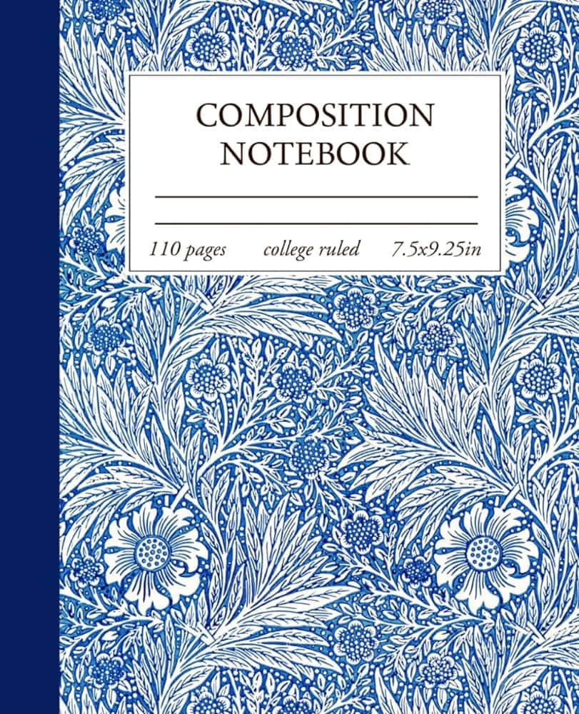 blue composition notebook, white floral and leaf patterns, 110 college ruled pages, SD Phone Wallpaper