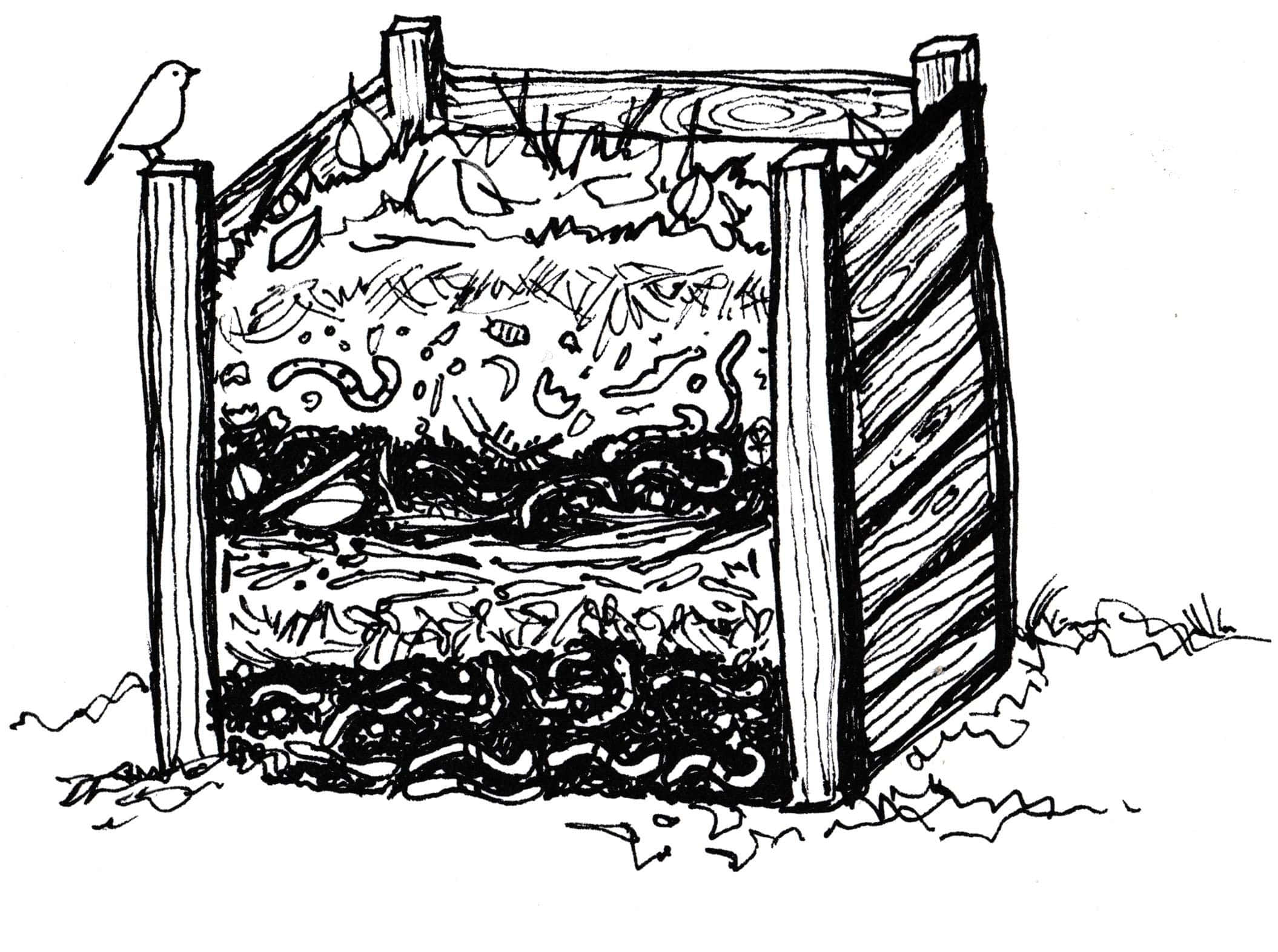 Compost, wooden compost bin, layered organic waste, Full HD Desktop Wallpaper