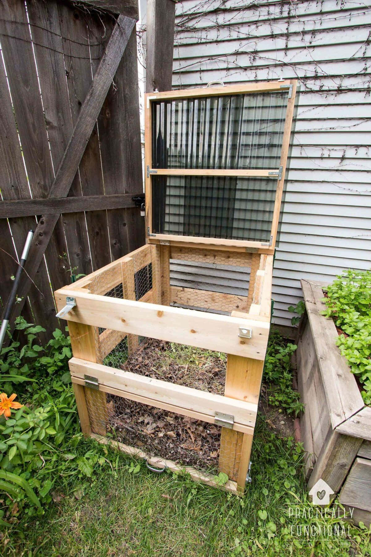 Compost, wooden compost bin, screened lid, HD Phone Wallpaper