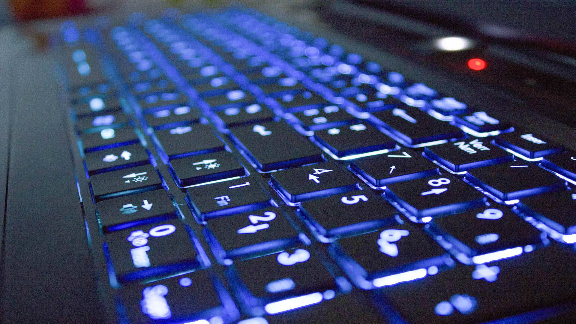 back lit computer keyboard, vibrant blue backlighting, dark background, Full HD Desktop Wallpaper