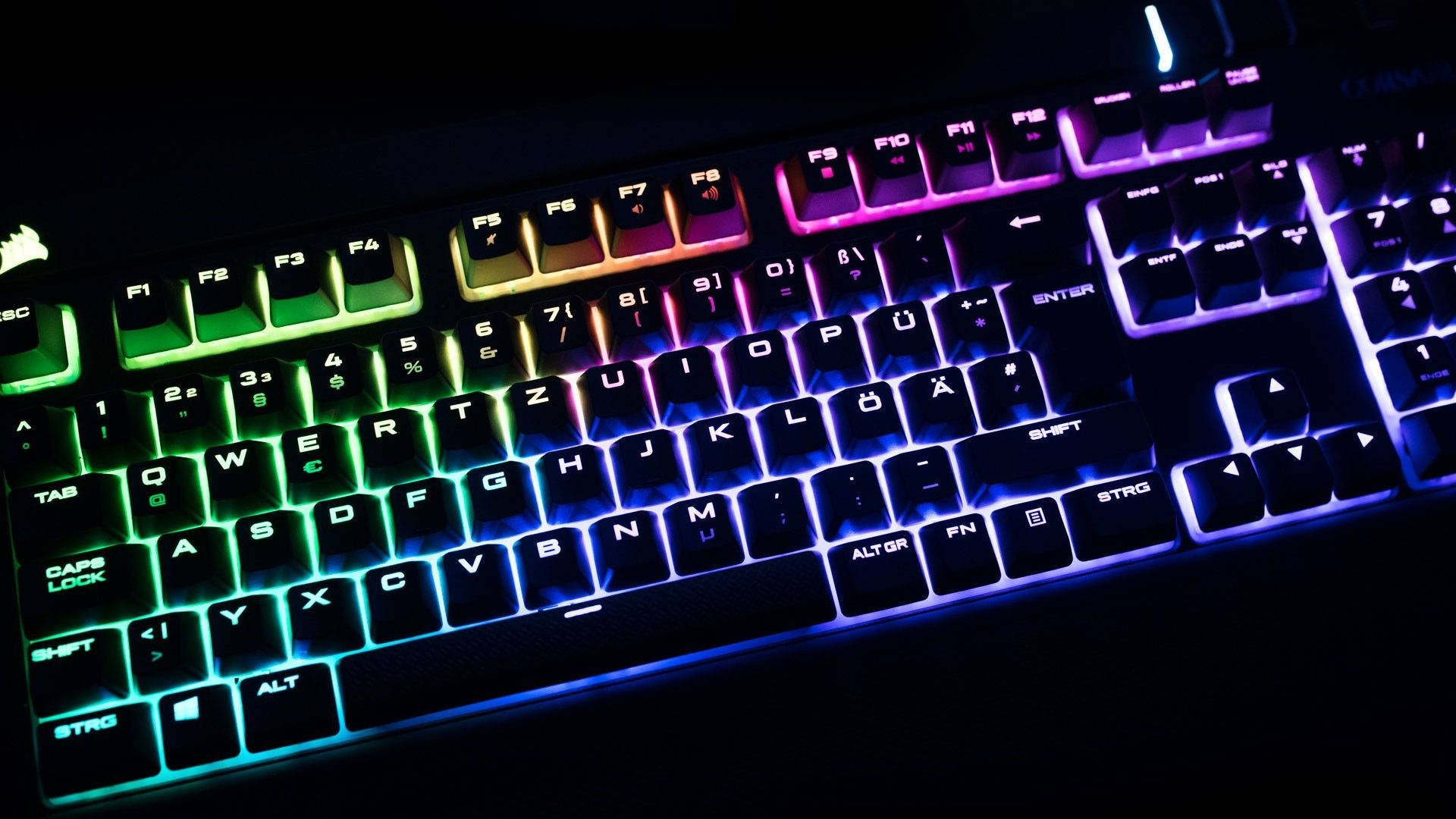 rainbow neon light computer keyboard, gaming keyboard, vibrant rainbow backlighting, Full HD Desktop Wallpaper