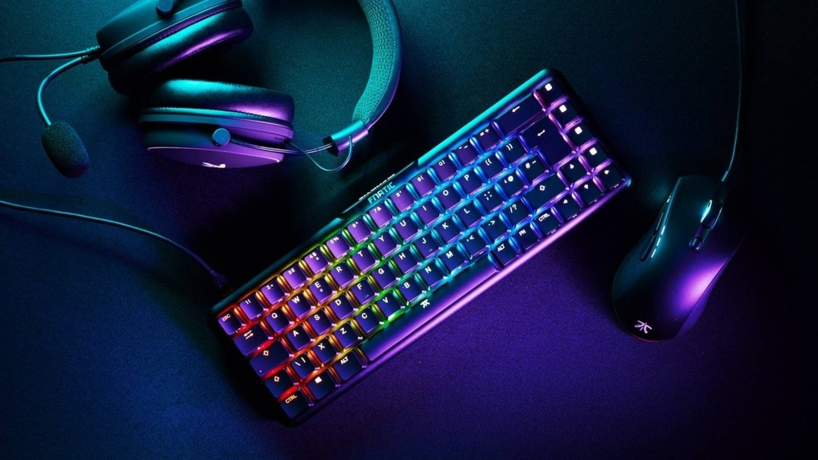 black neon light computer keyboard, glowing rainbow backlit mechanical keyboard, neon lighting, HD Desktop Wallpaper