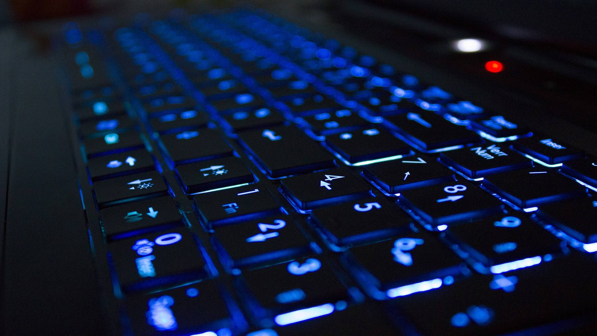 blue back lit computer keyboard, black keyboard, vibrant blue backlighting, Full HD Desktop Wallpaper