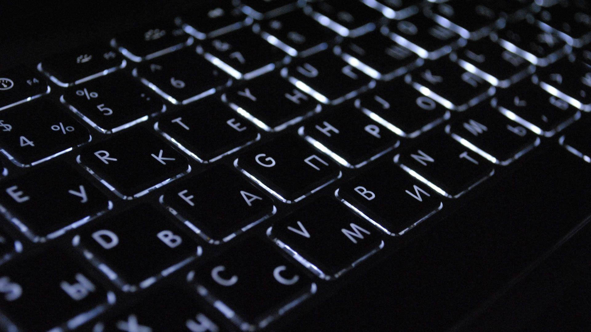 black keyboard, white Cyrillic letters, glowing, Full HD Desktop Wallpaper