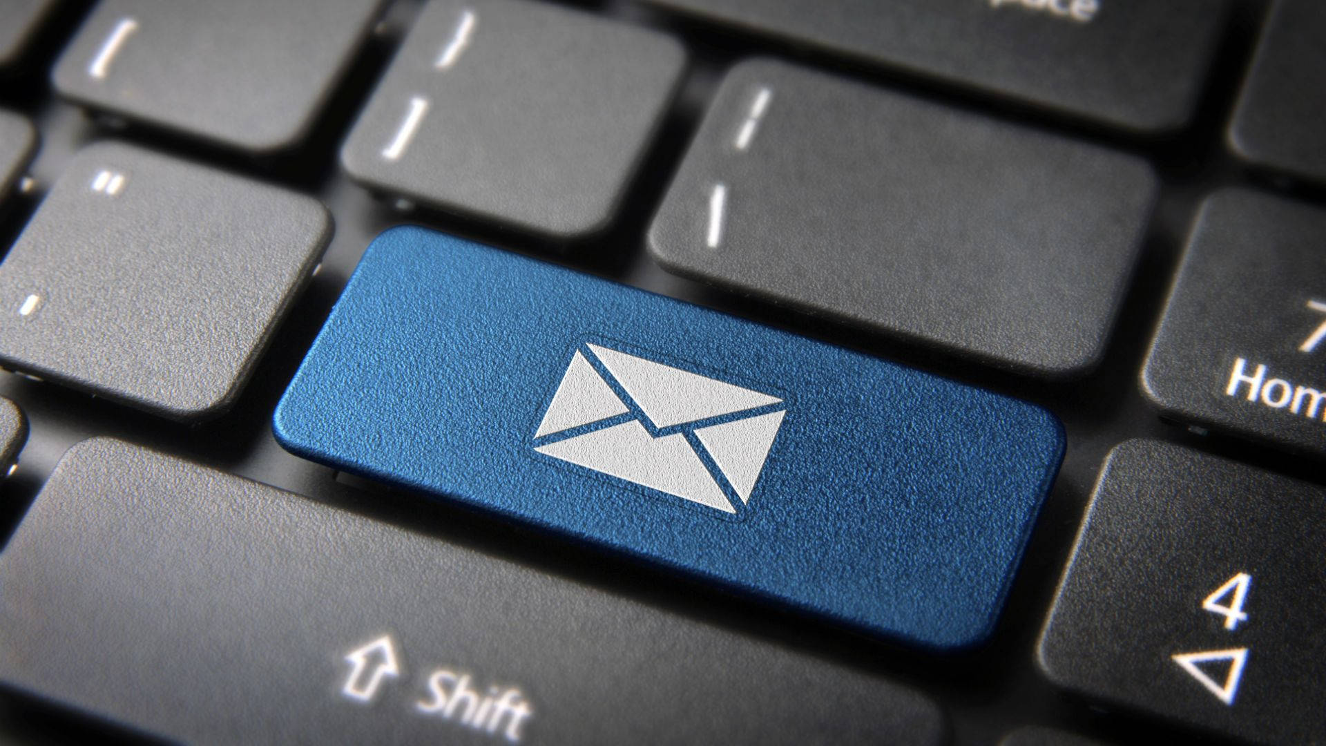 blue email key, black keyboard, close-up, Full HD Desktop Wallpaper