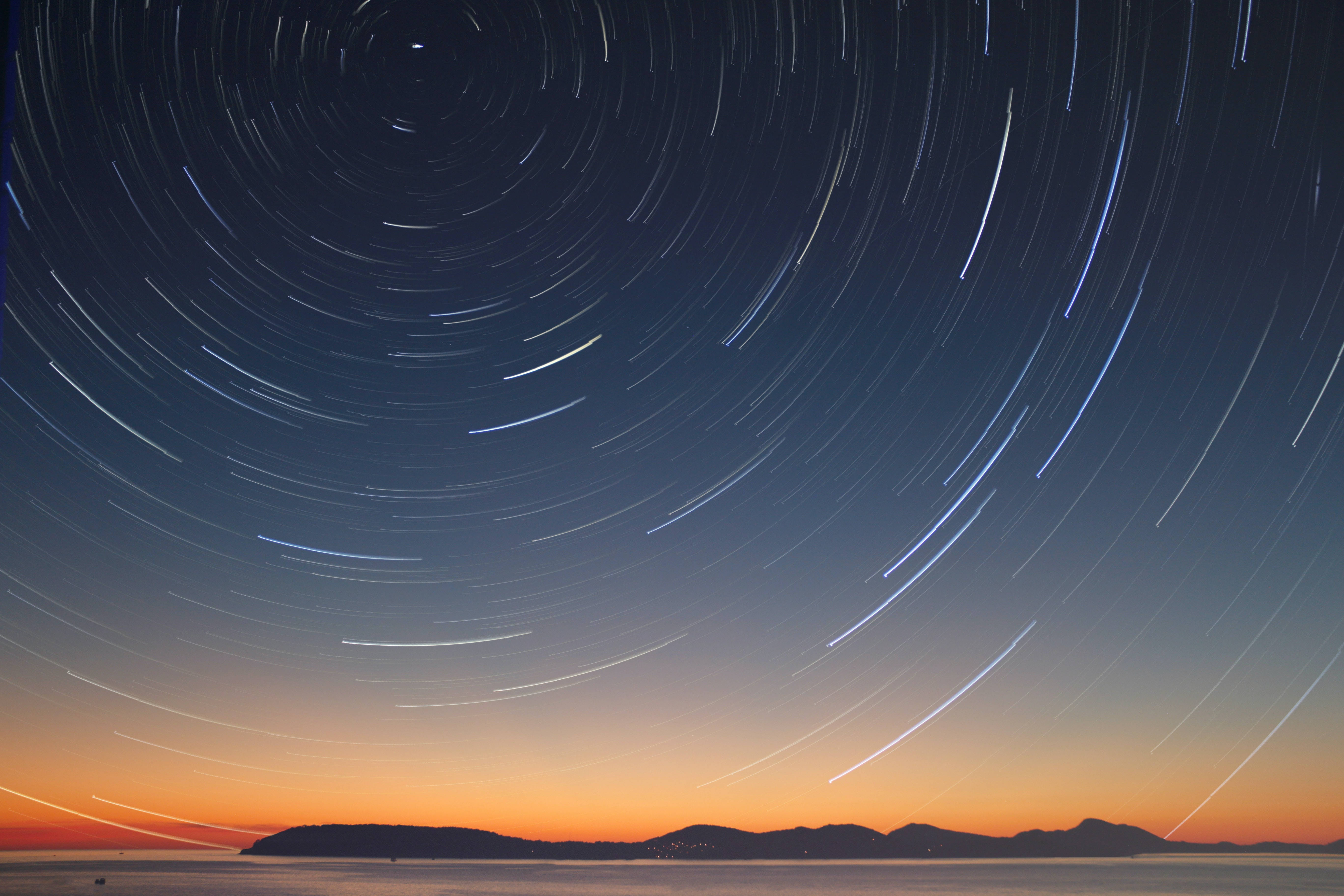 Starry Sky, star trails, twilight sky, 5K Desktop Wallpaper