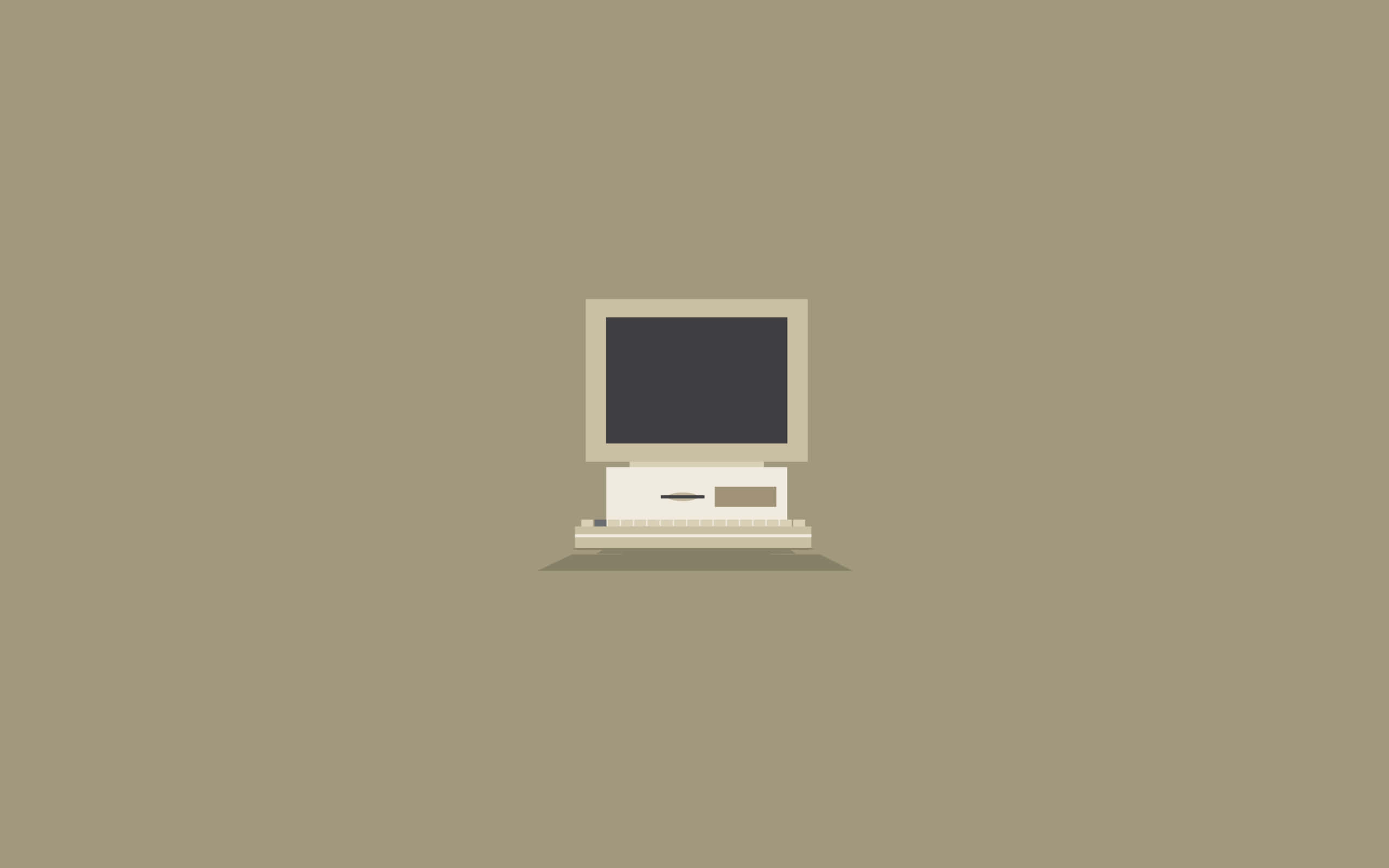 minimalist beige computer, keyboard, muted brown background, 2K Desktop Wallpaper