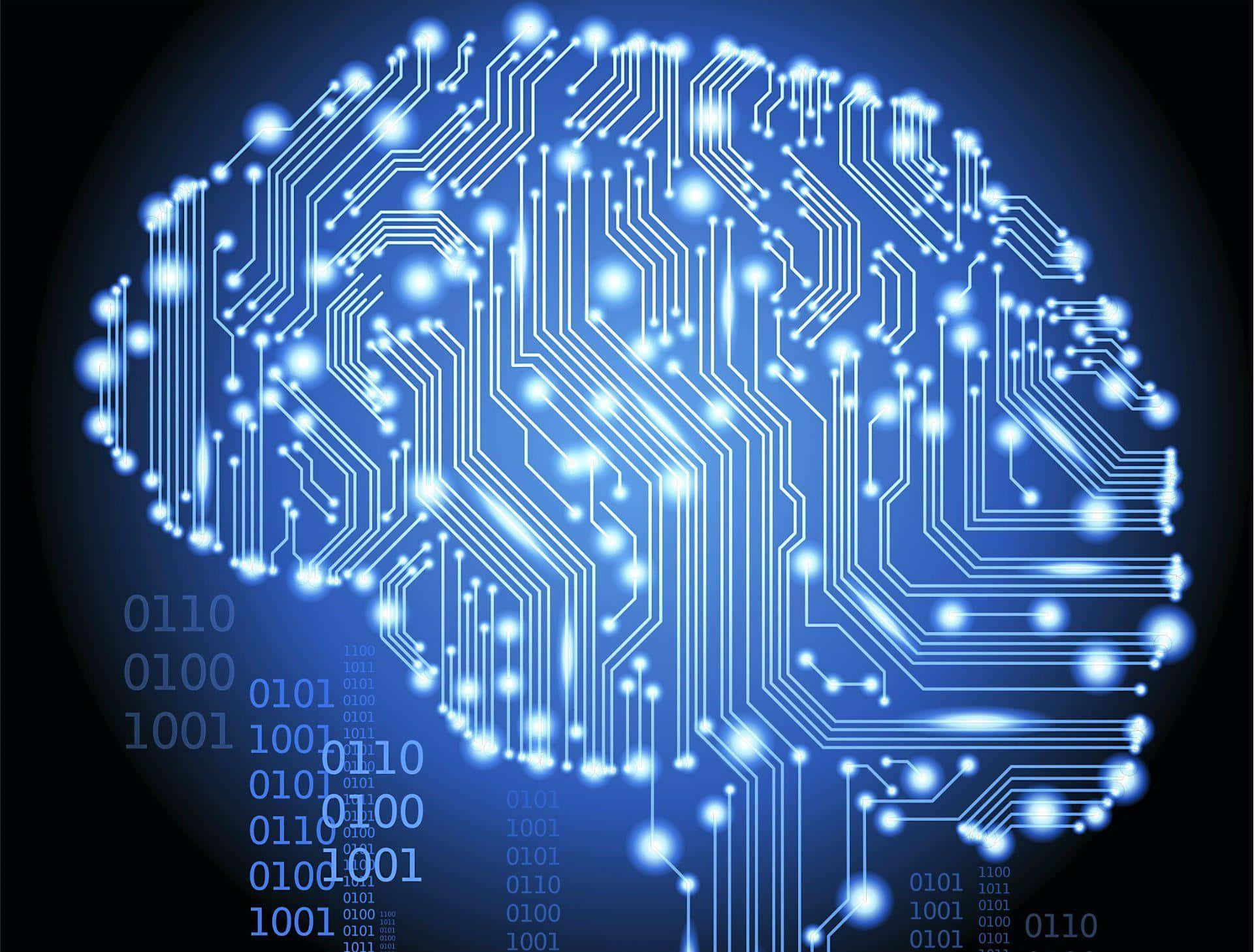 glowing blue brain, circuit board, binary code, Full HD Desktop Wallpaper
