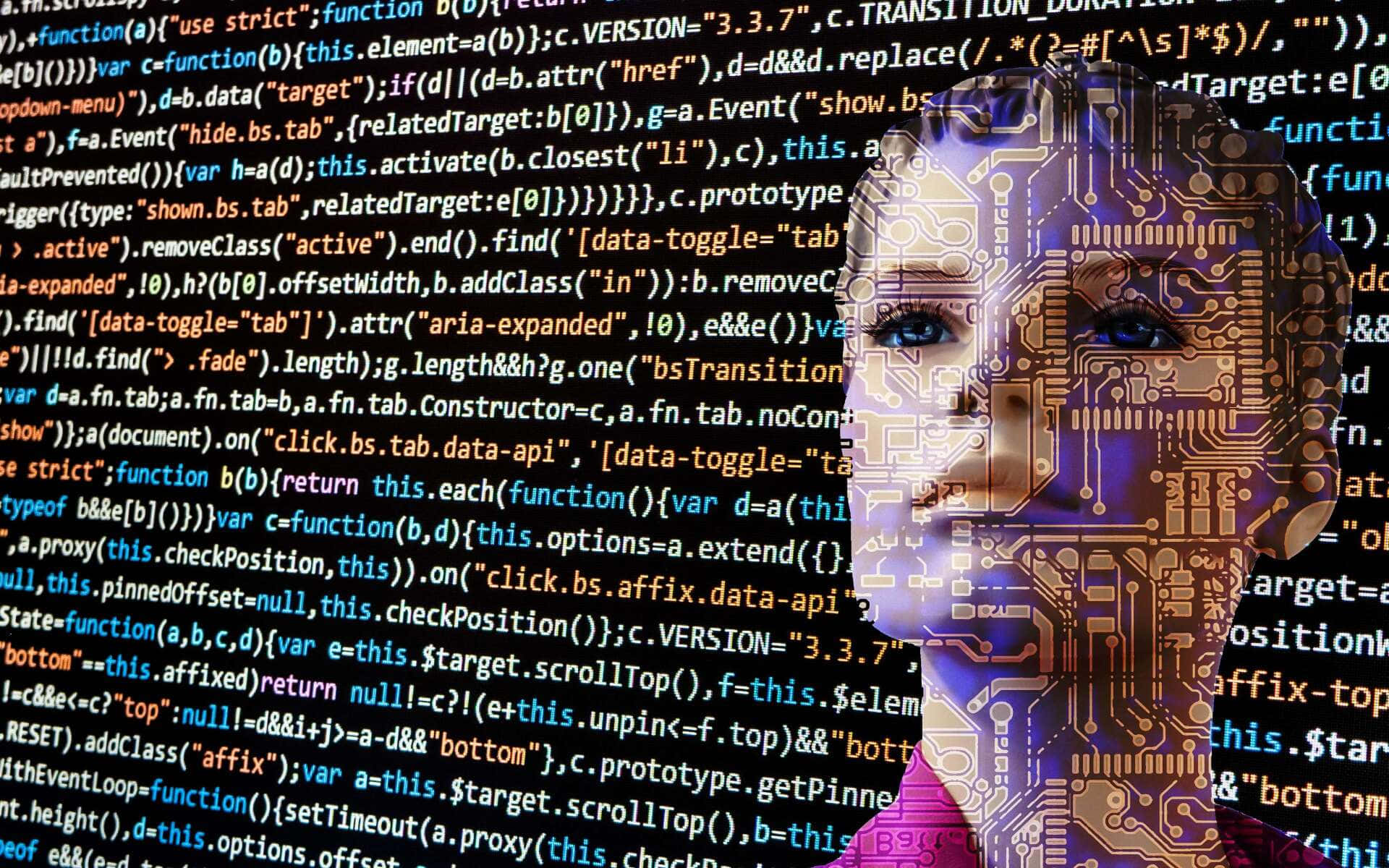 artificial intelligence, glowing circuitry, cascading code, Full HD Desktop Wallpaper