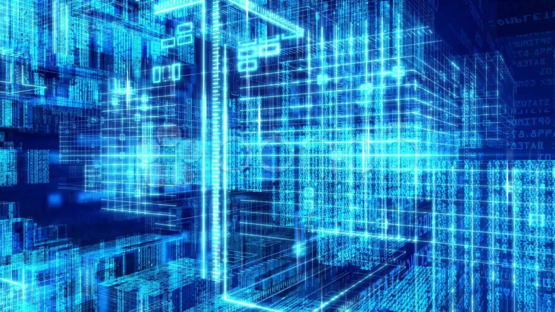 digital data matrix, electric blue, data streams, Full HD Desktop Wallpaper