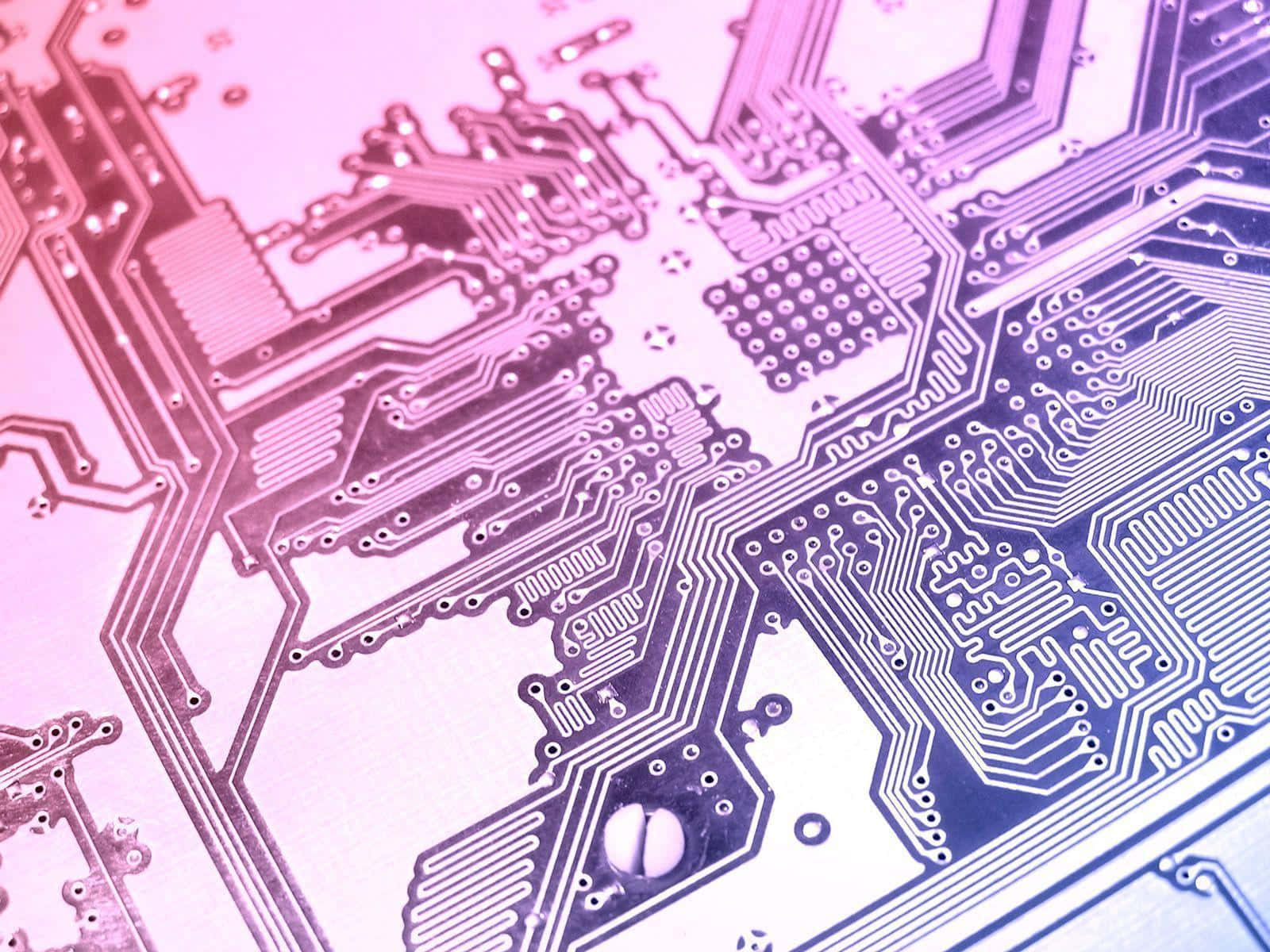 circuit board, metallic pathways, pink and purple gradient lighting, HD Desktop Wallpaper
