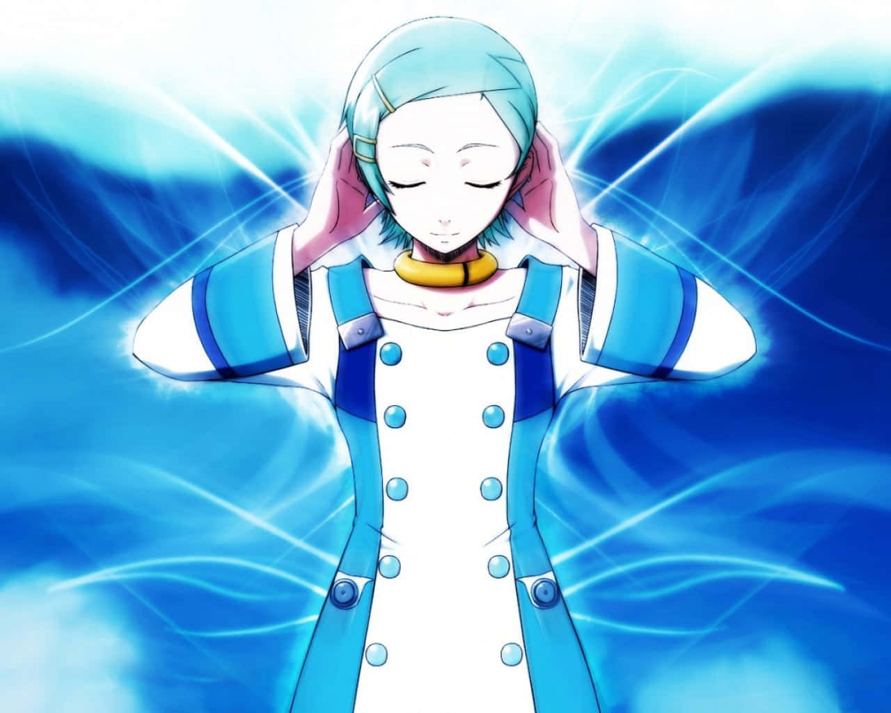 Concentration, teal hair, blue outfit, HD Desktop Wallpaper