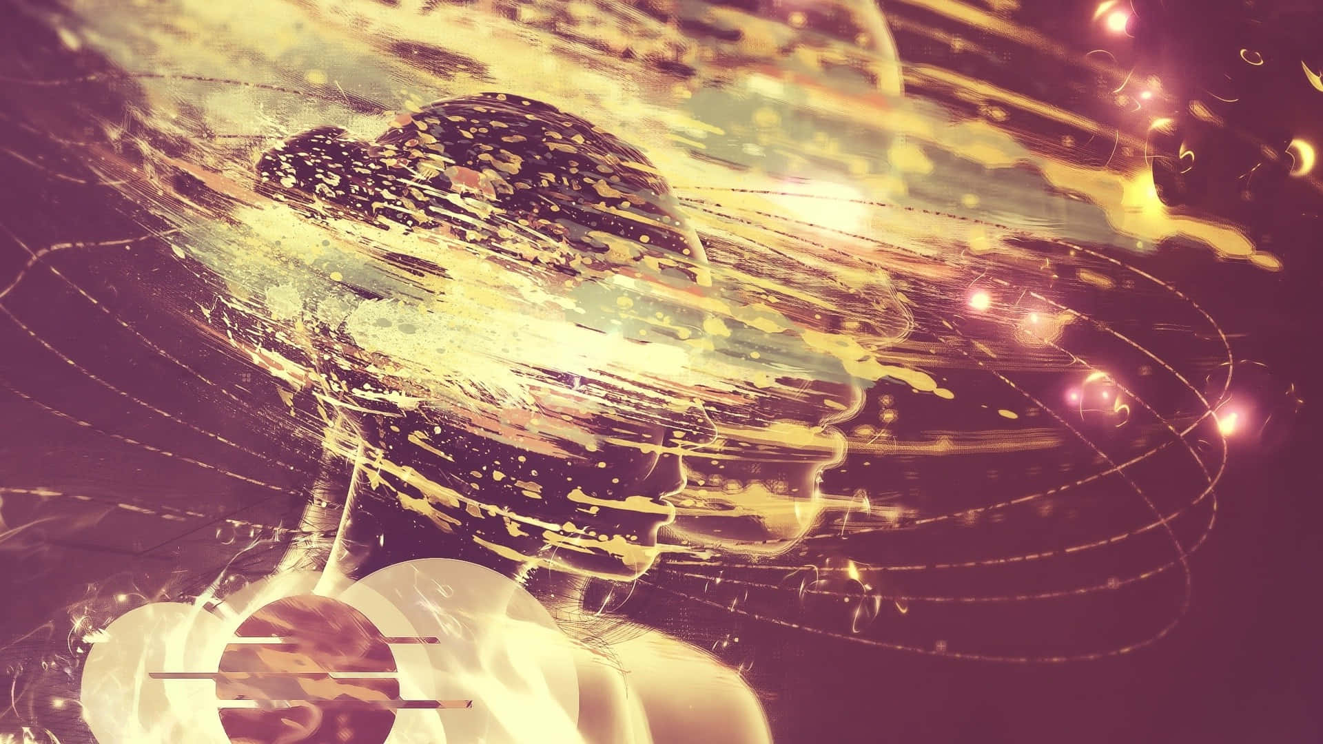 The Human Perspective, glowing golden streaks, cosmic particles, Full HD Desktop Wallpaper
