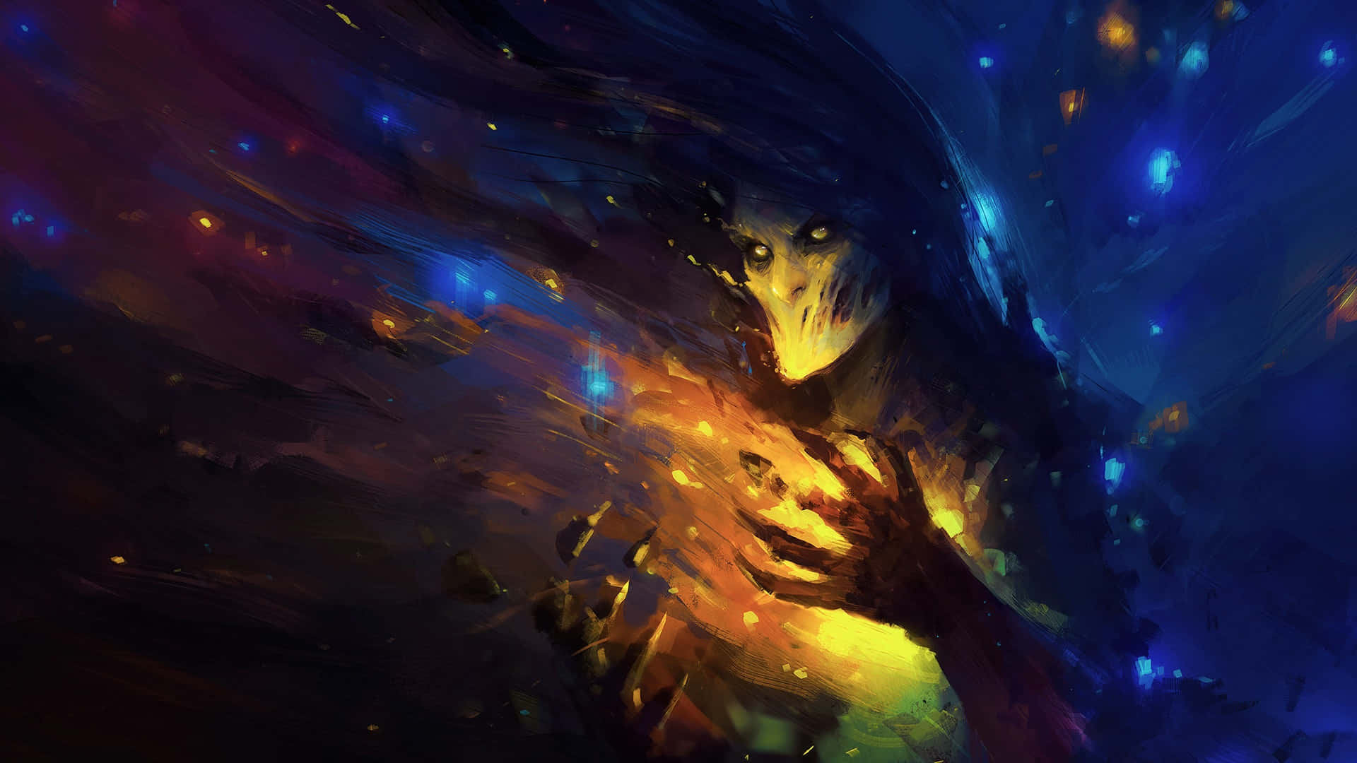 ghostly figure, glowing eyes, flowing dark hair, Full HD Desktop Wallpaper