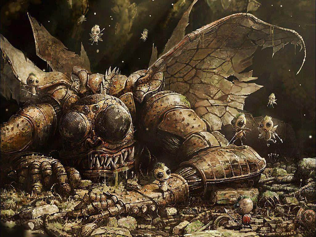 mechanical dragon, rust, dark, SD Desktop Wallpaper