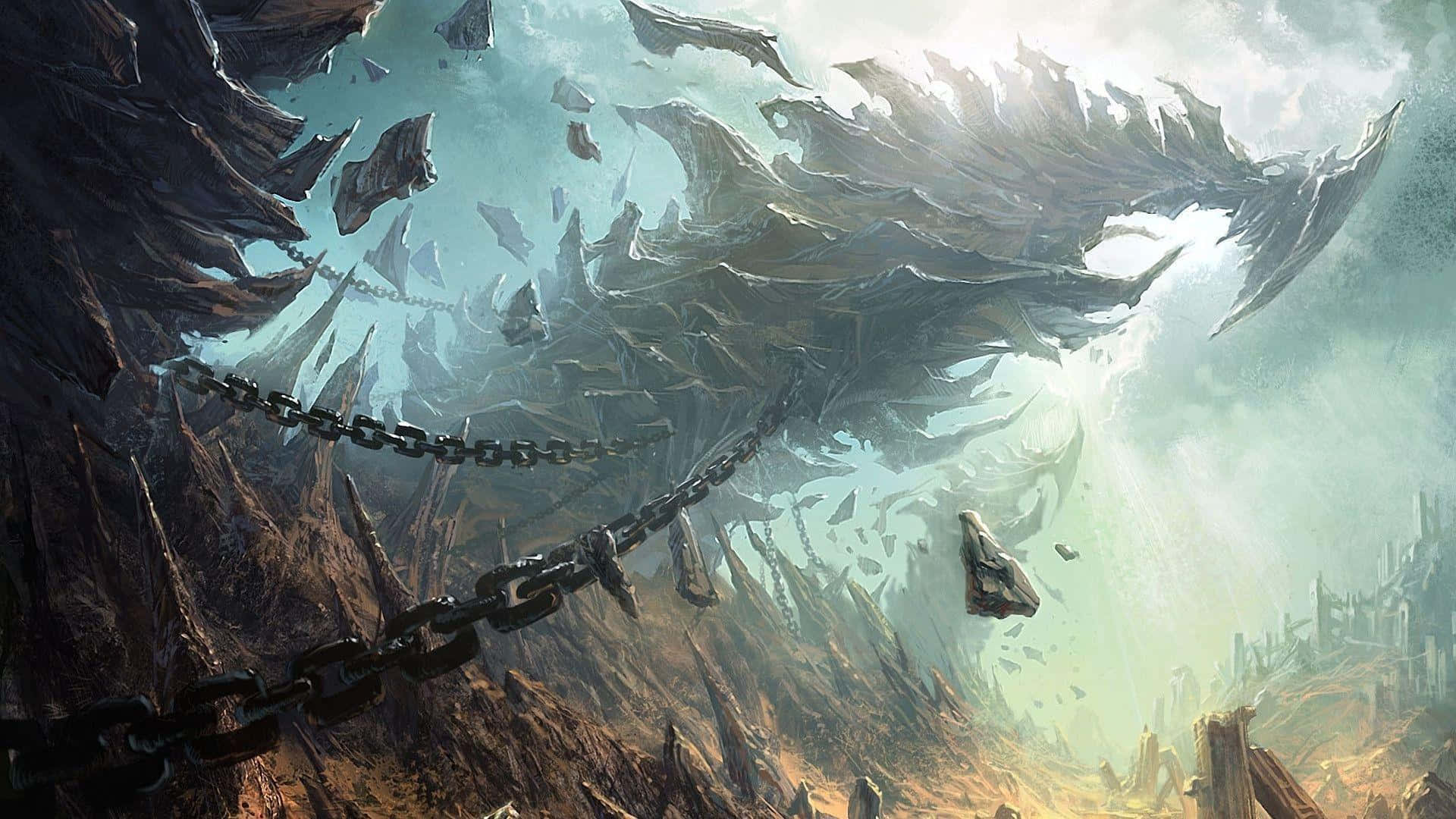 Conceptual Art, massive broken chain, shattered sky, Full HD Desktop Wallpaper