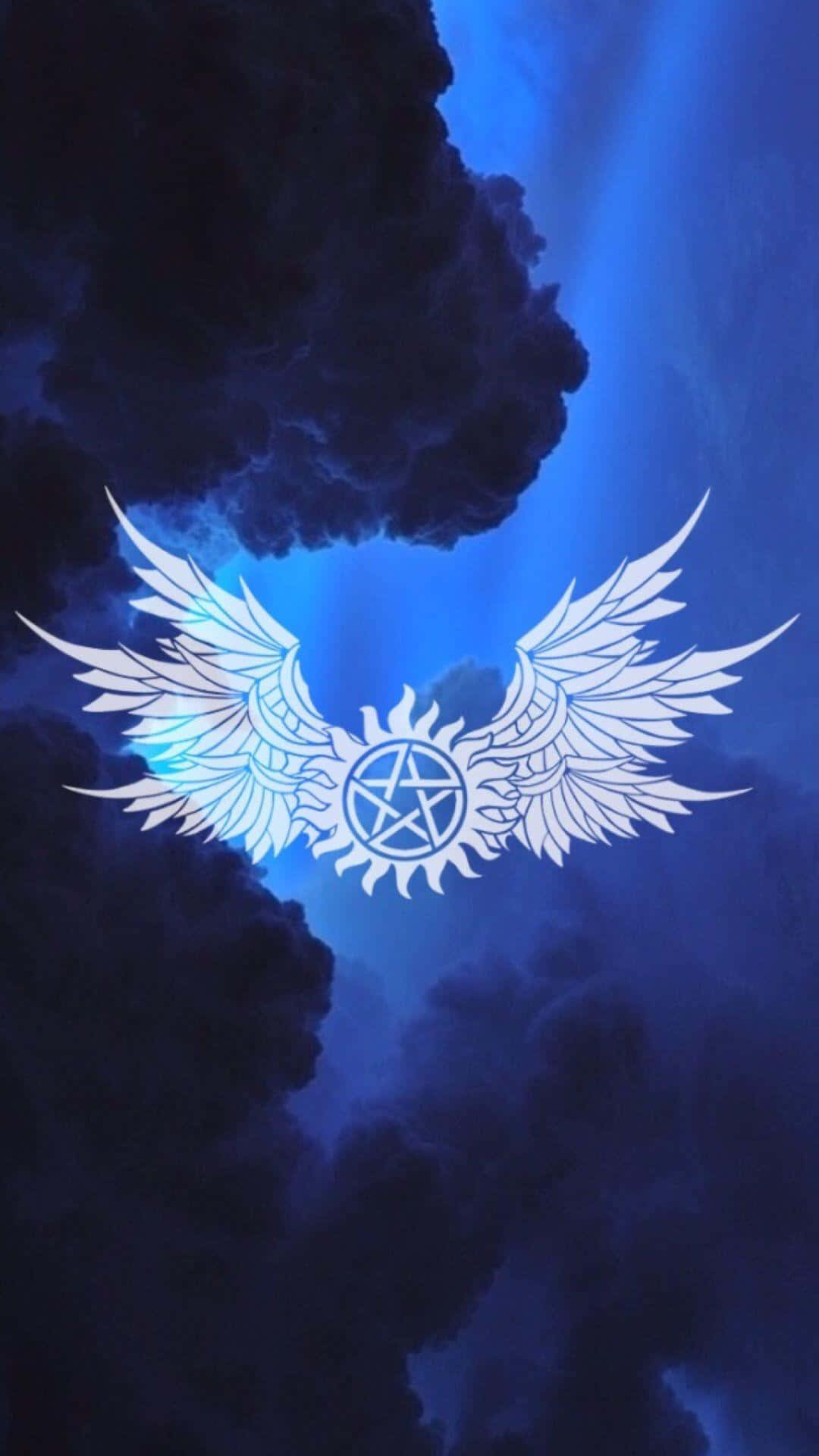glowing white winged sigil, pentagram, dark storm clouds, Full HD Phone Wallpaper