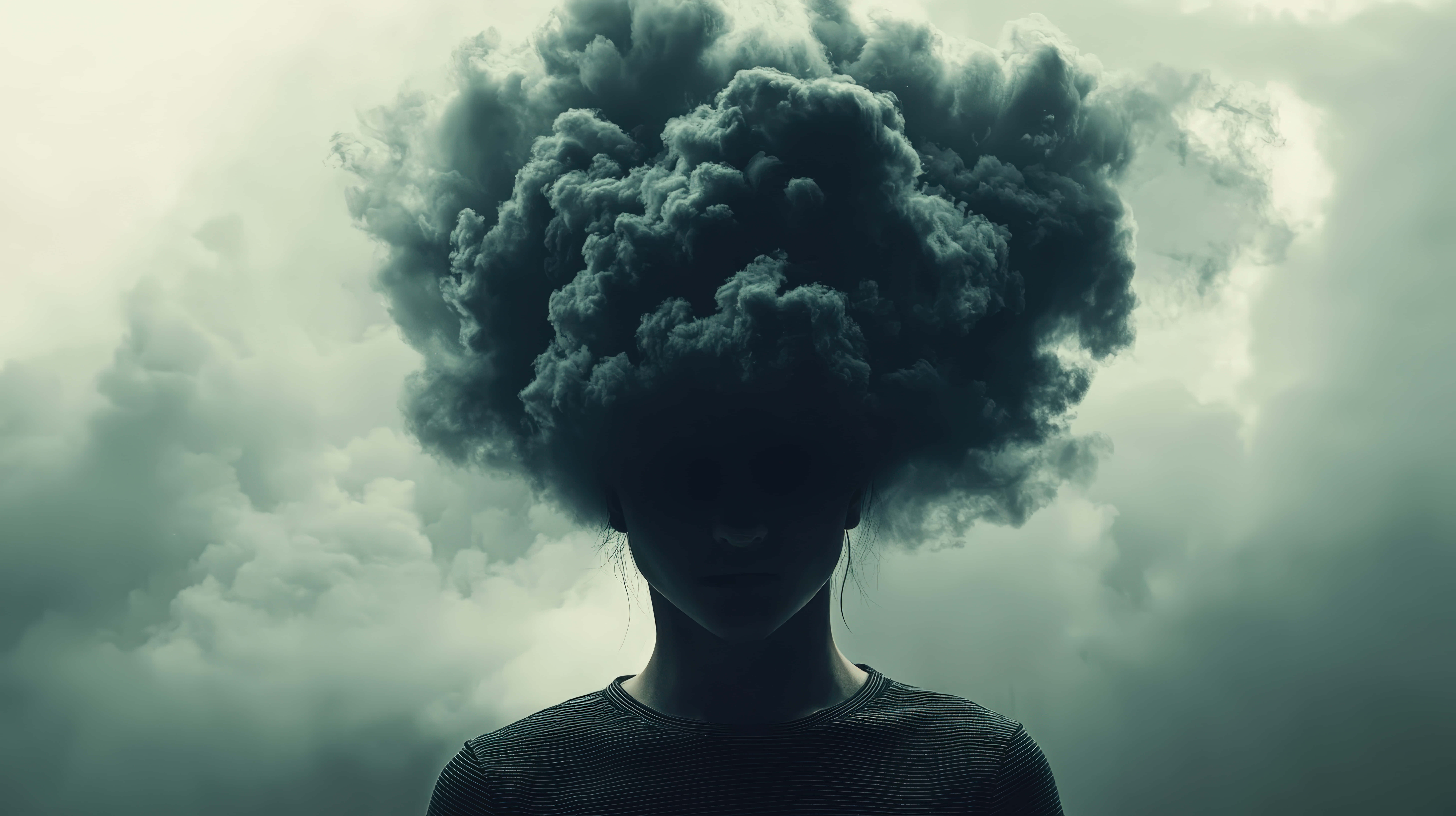 clouded mind, voluminous dark cloud, silhouette, 8K Desktop Wallpaper