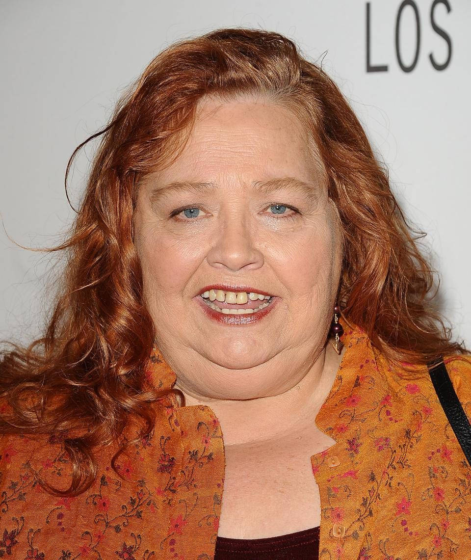 Conchata Ferrell, orange floral blouse, curly red hair, SD Phone Wallpaper