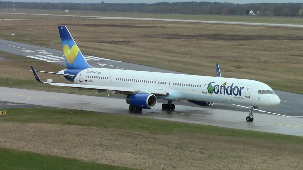Condor Airlines, airport runway intersection, wet runway, HD Desktop Wallpaper